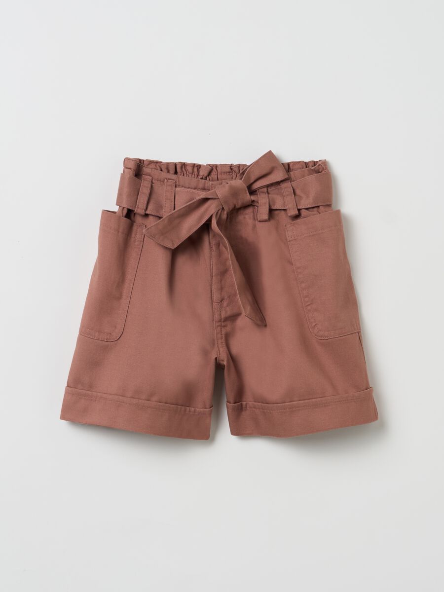 Shorts da bambina in lyocell e cotone marroni regular fit_0