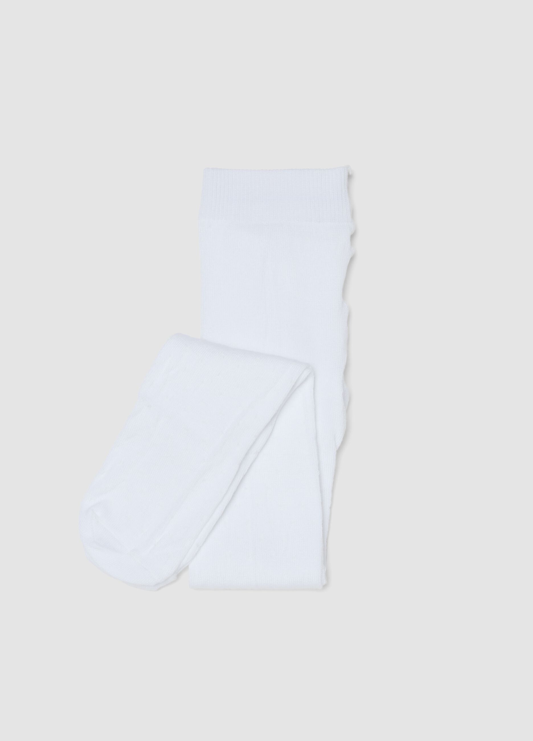 White Stretch Cotton Blend Tights for Baby Girls