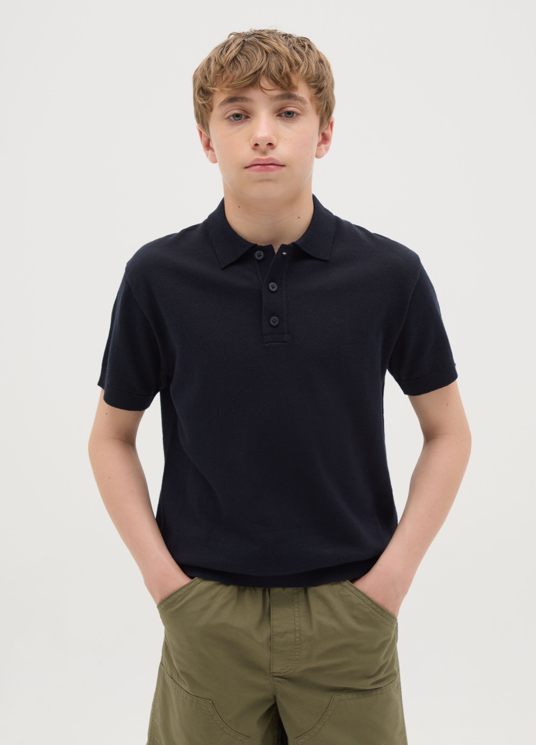 Blue short sleeve polo in OVS Kids cotton