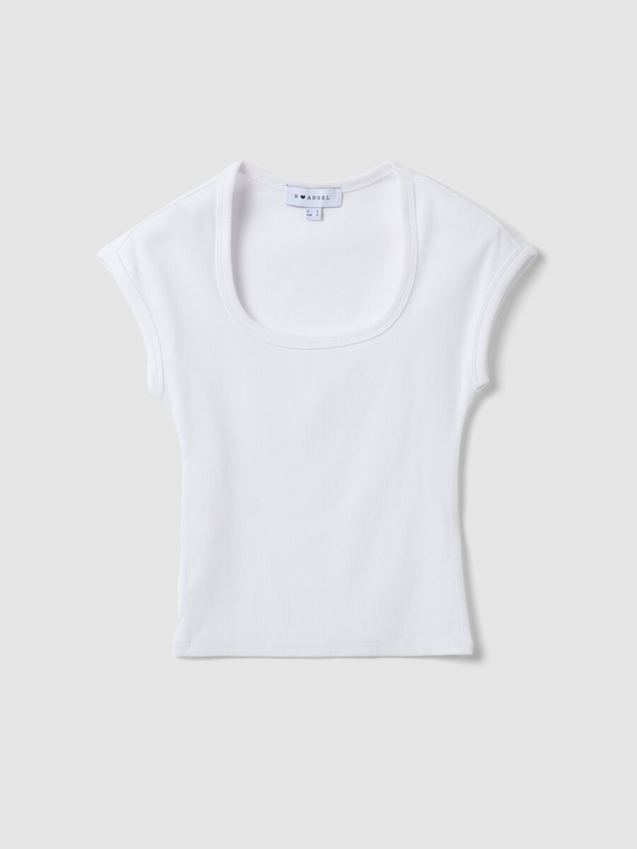White short-sleeve stretch cotton T-shirt_0