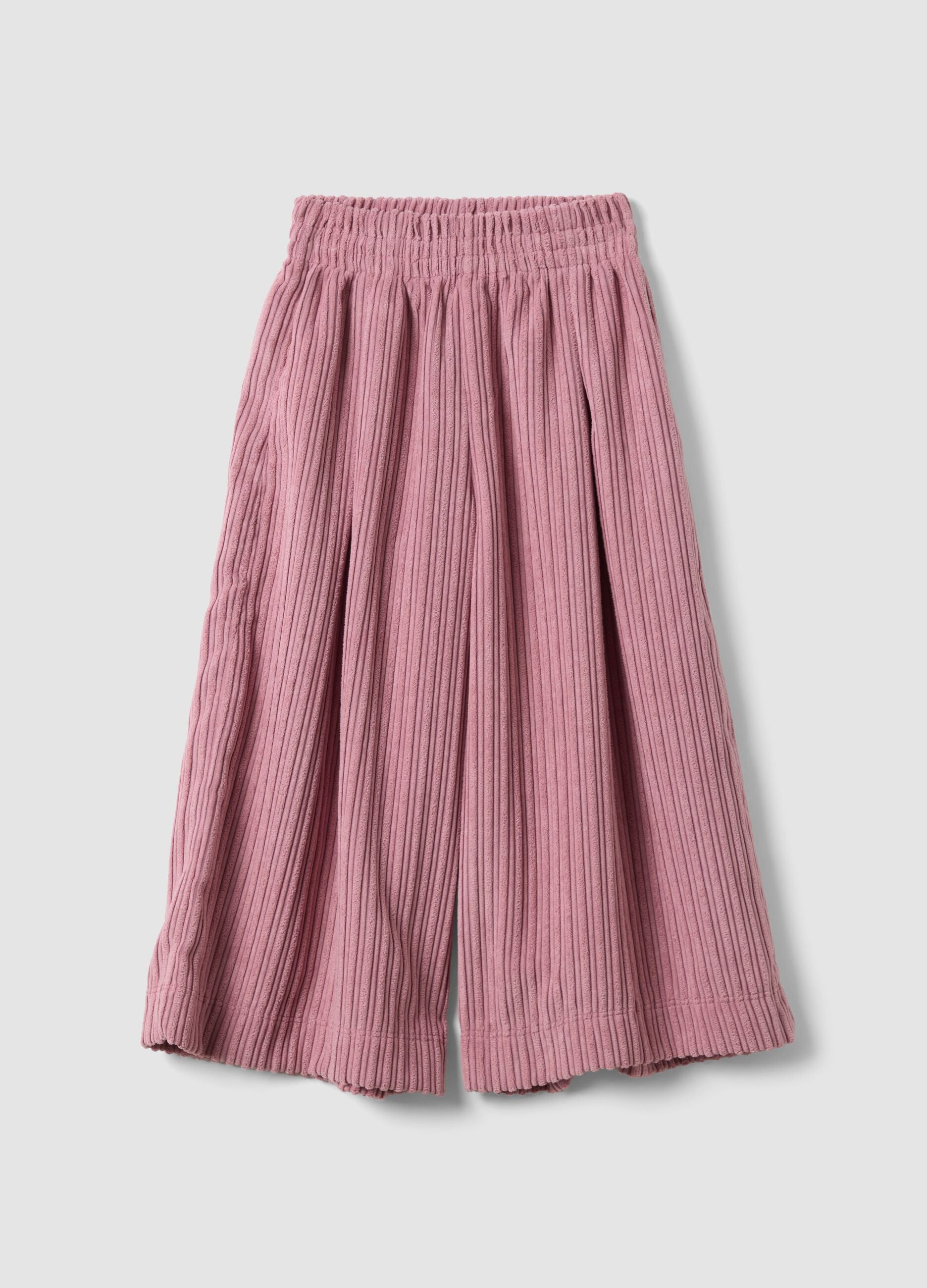 Pantaloni rosa wide leg a coste con vita elasticizzata