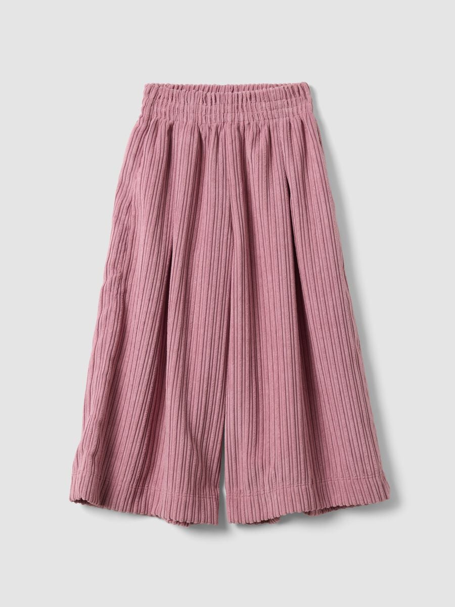 Pantaloni rosa wide leg a coste con vita elasticizzata_0