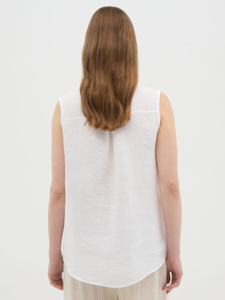 Women's white sleeveless linen blouse regular fit_3