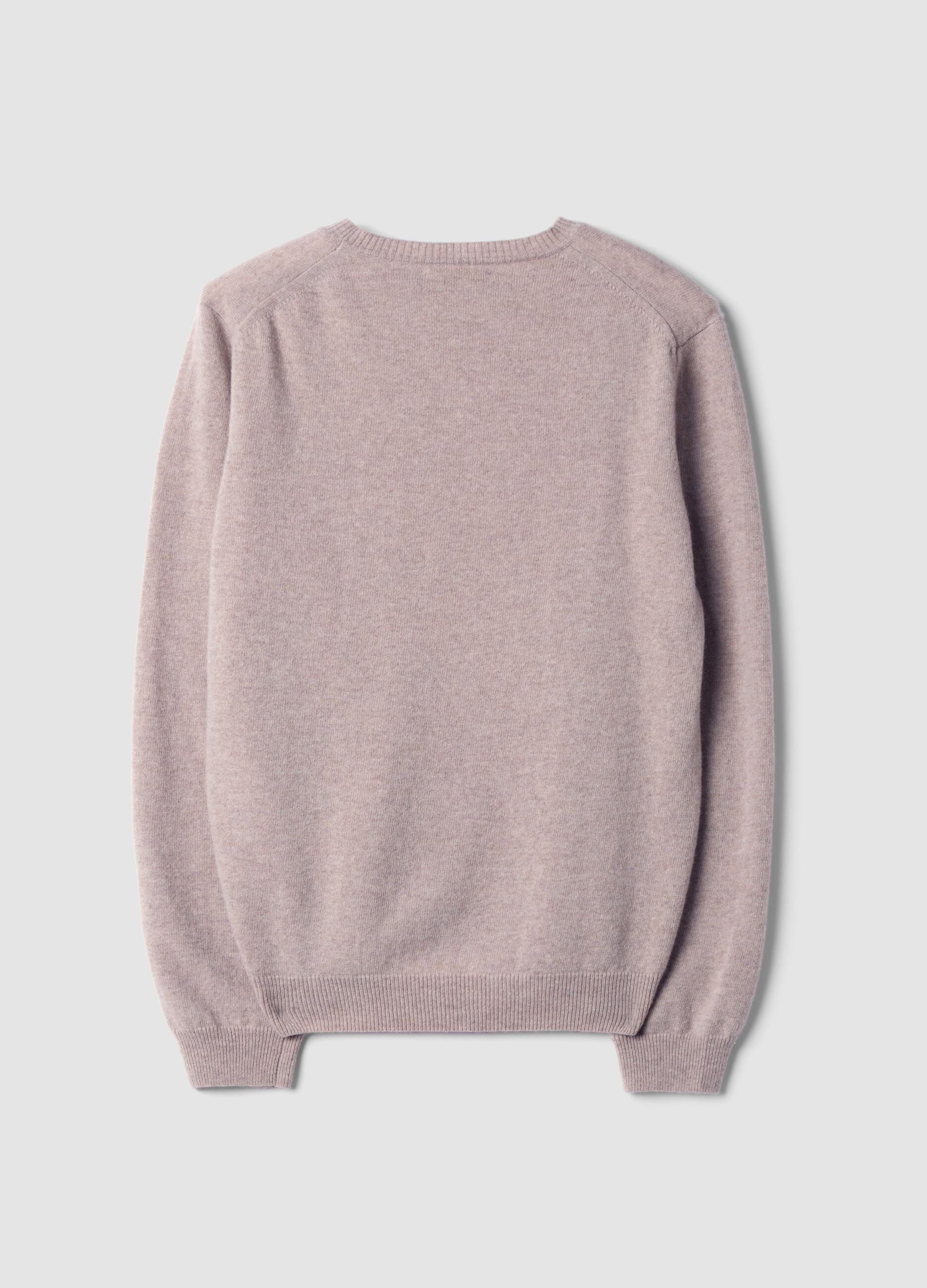 Beige pure wool crew-neck jumper, regular fit