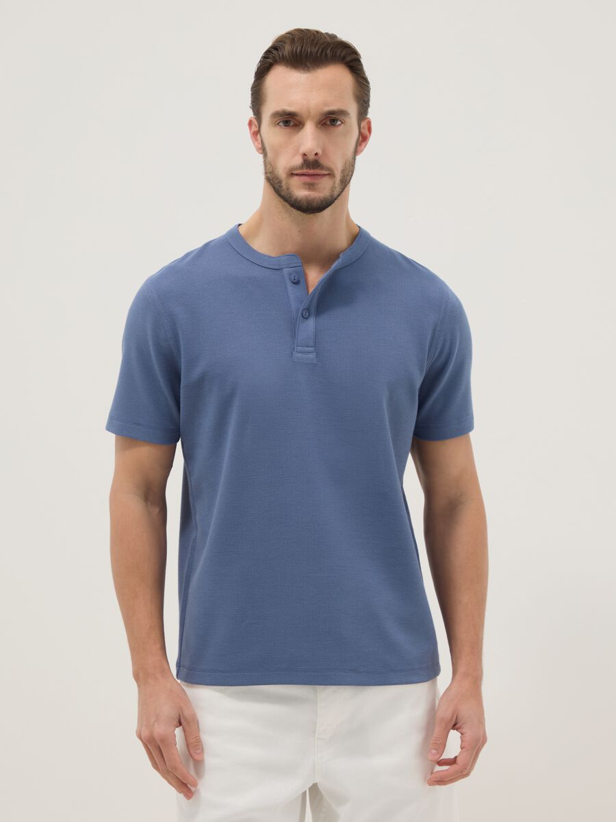 Blue short-sleeve regular fit t-shirt with seraphim collar_1