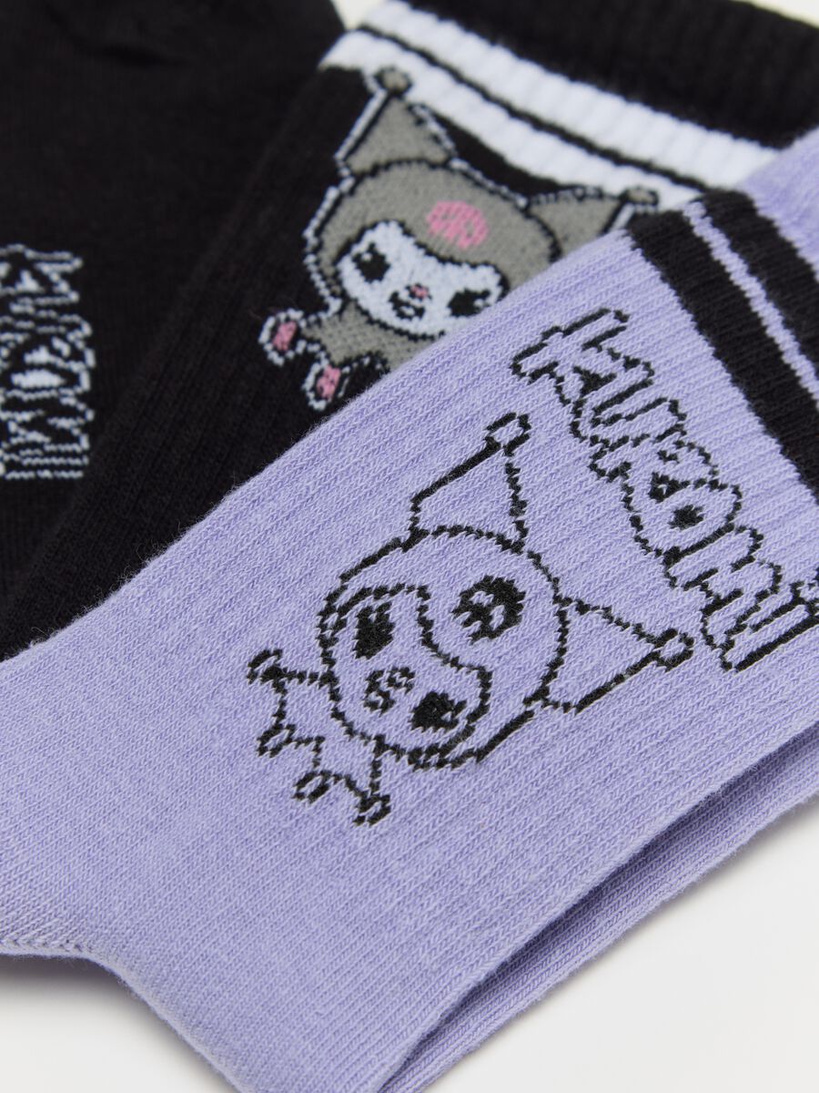 Three-pair pack black and purple socks with Hello Kitty Kuromi design_1