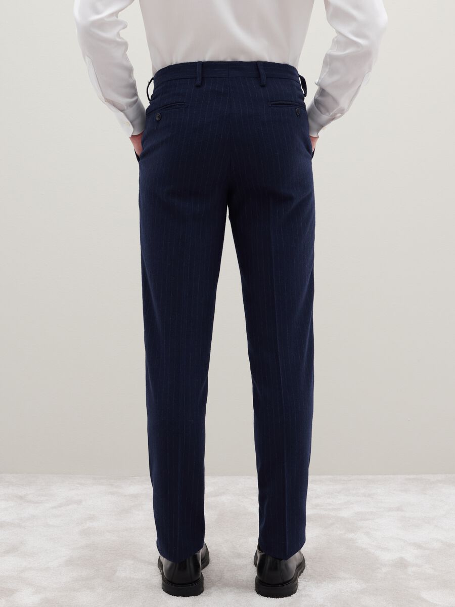 Blue Pinstripe Slim Fit Twill Trousers_2
