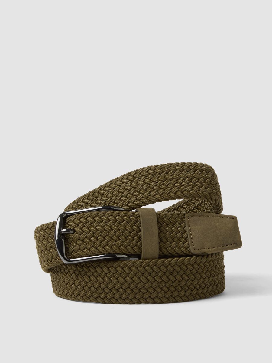 Cintura verde intrecciata con fibbia in metallo_2