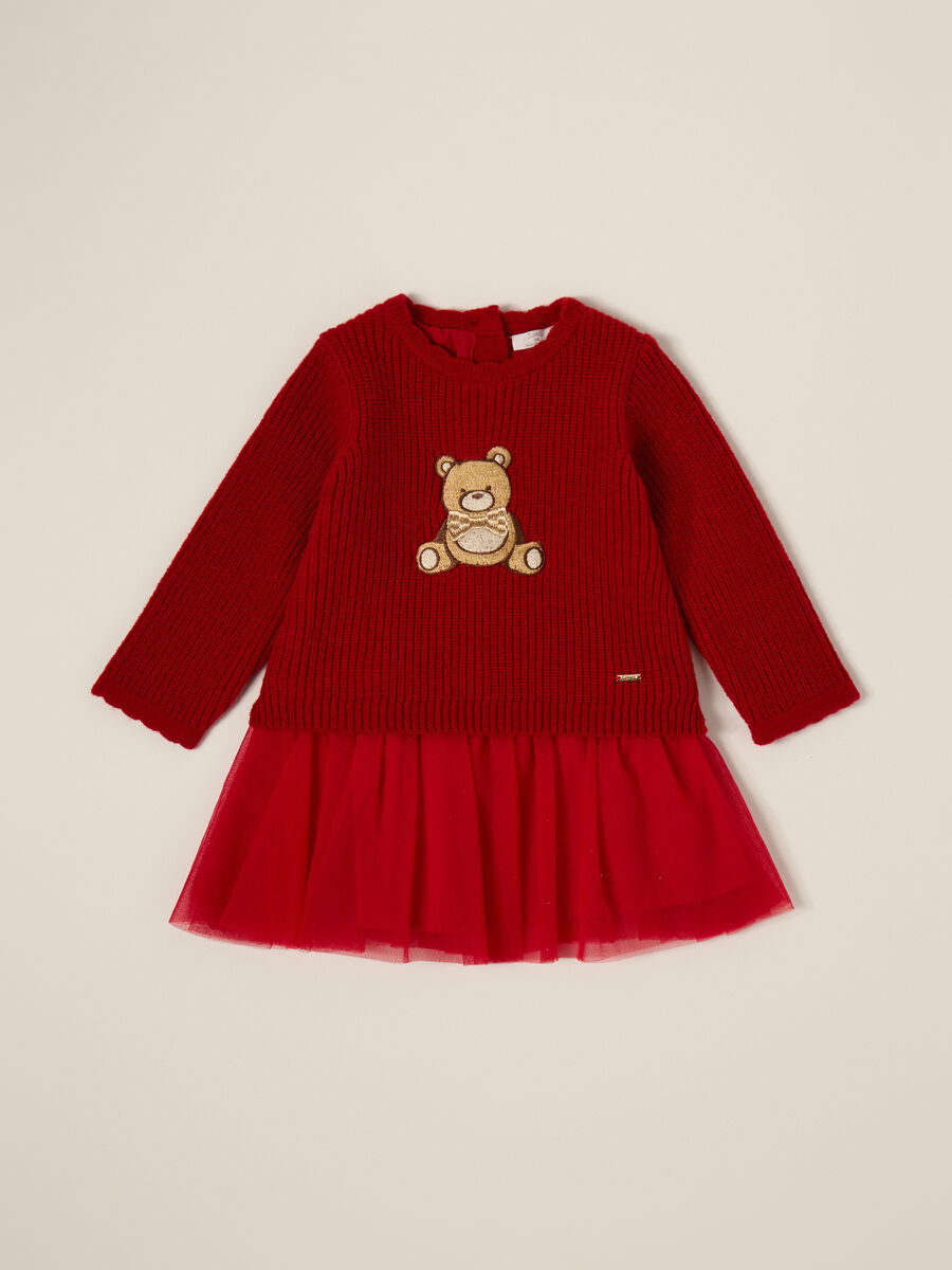 Vestito rosso per bambina con applicazione orsetto_0