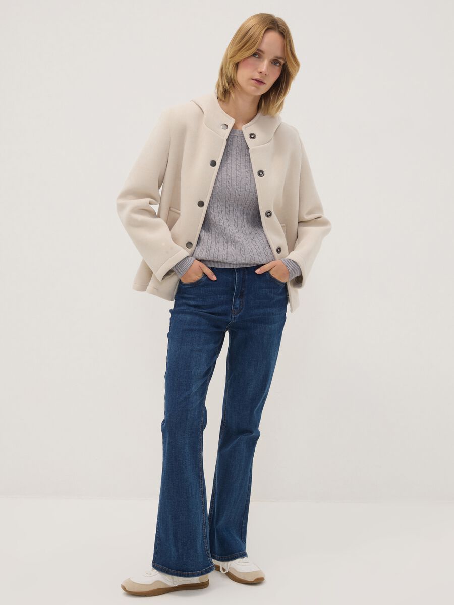 Beige regular-fit stretch viscose coat with hood_1