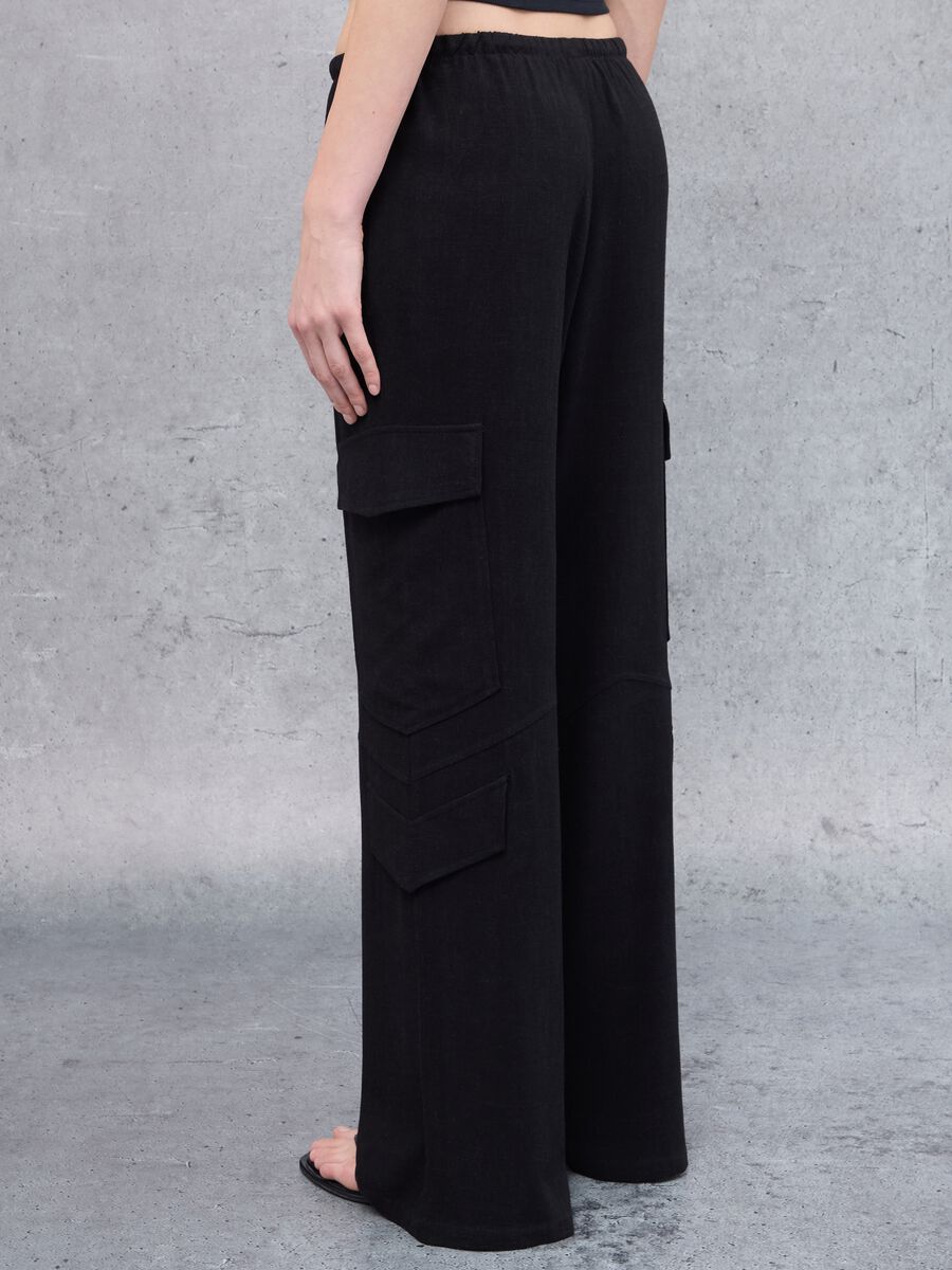 Cargo Linen Wide Leg Trousers Black_2