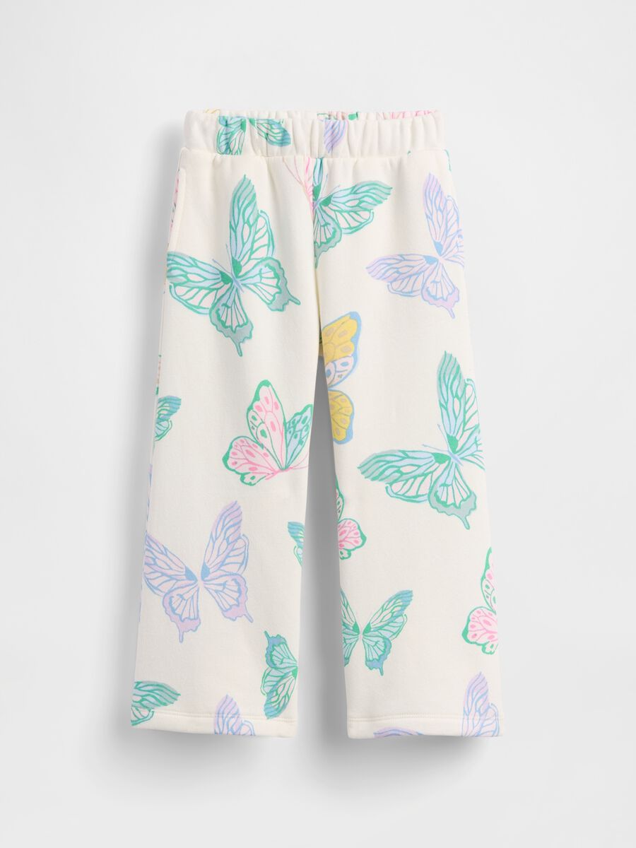 Multicolor cotton blend trousers for baby girls with butterfly motifs_0
