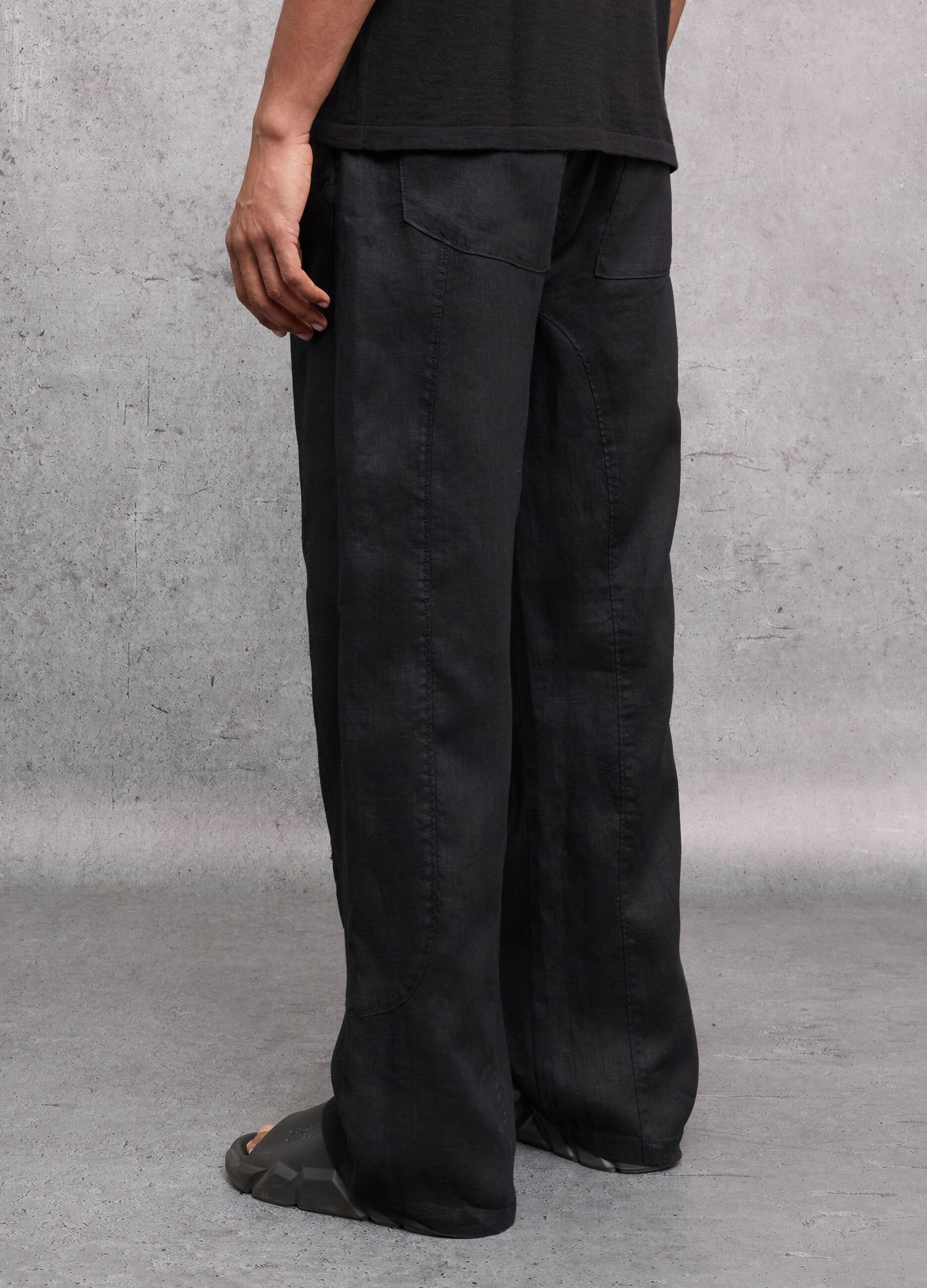 100% Linen Wide Leg Pants Black