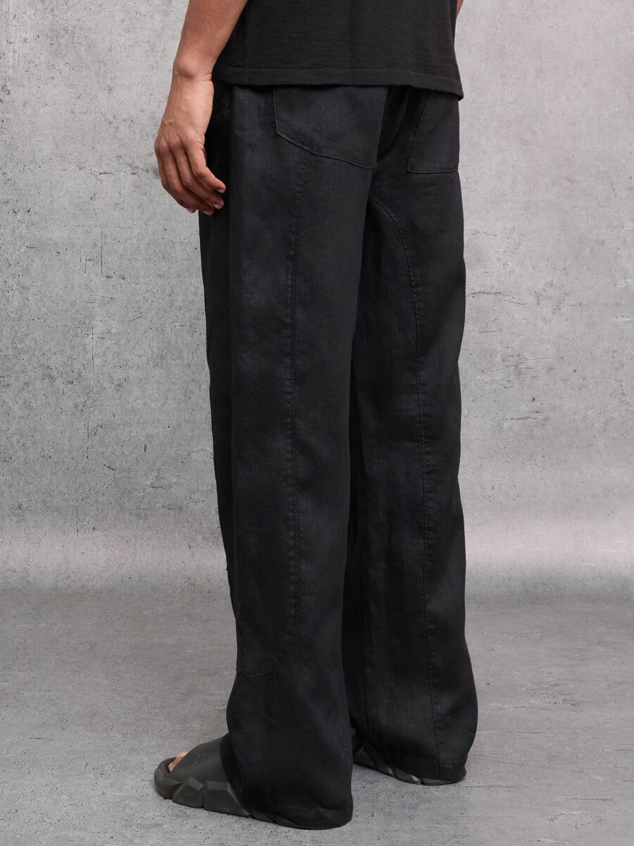 100% Linen Wide Leg Pants Black_3