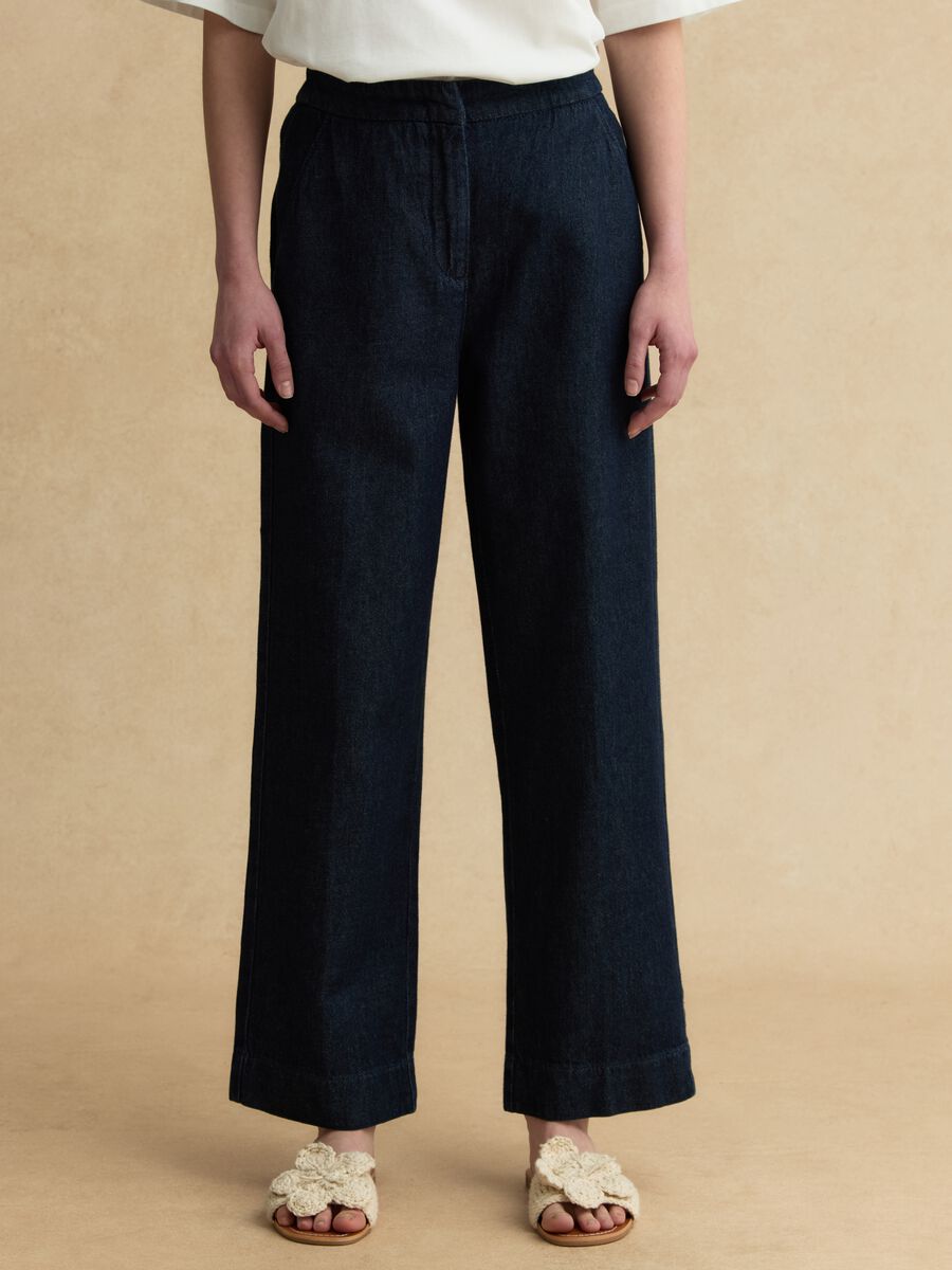 Blue denim jogger trousers in pure cotton, relaxed fit_1