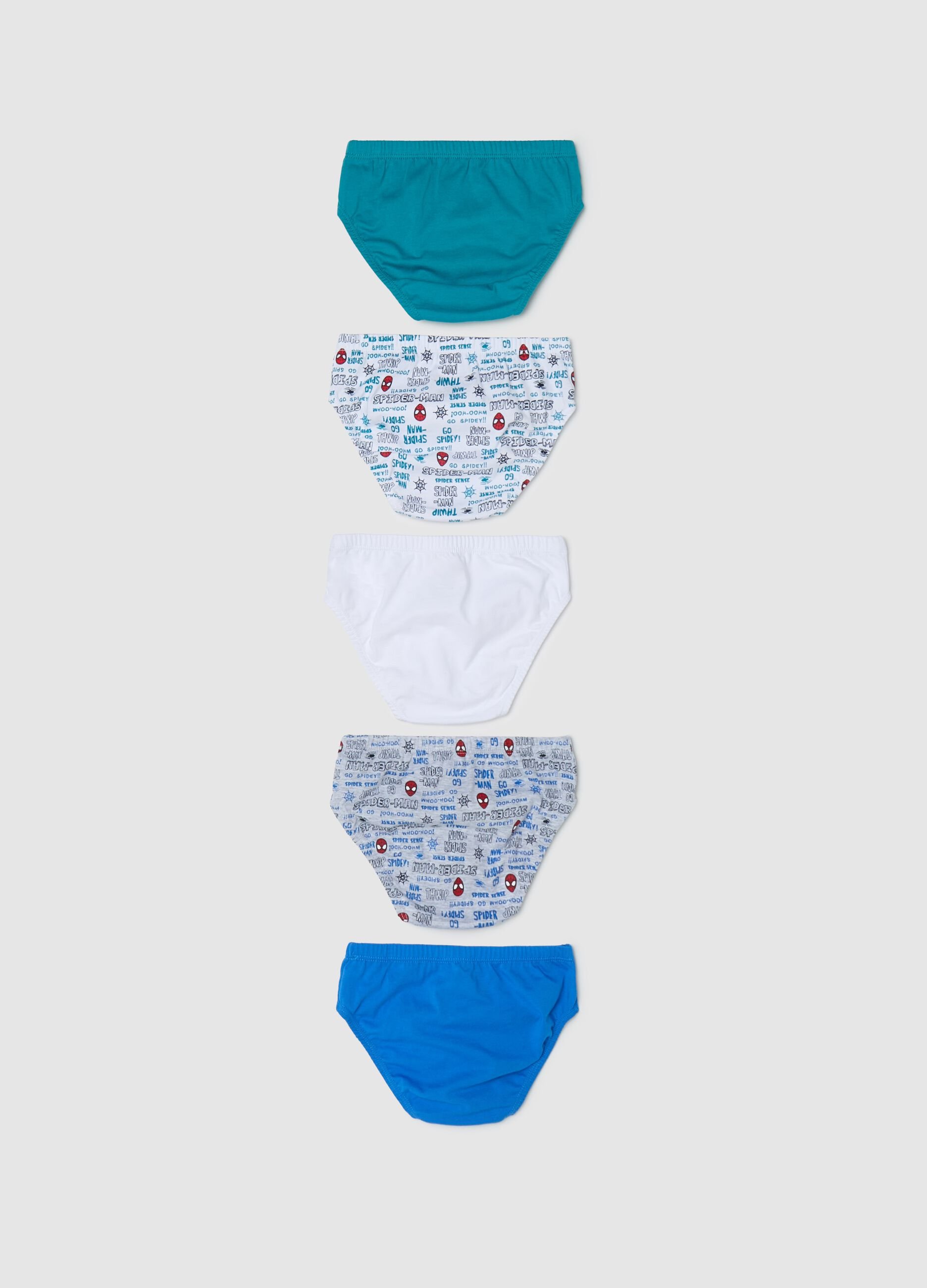 Five-pack briefs in cotton with Spider-Man print