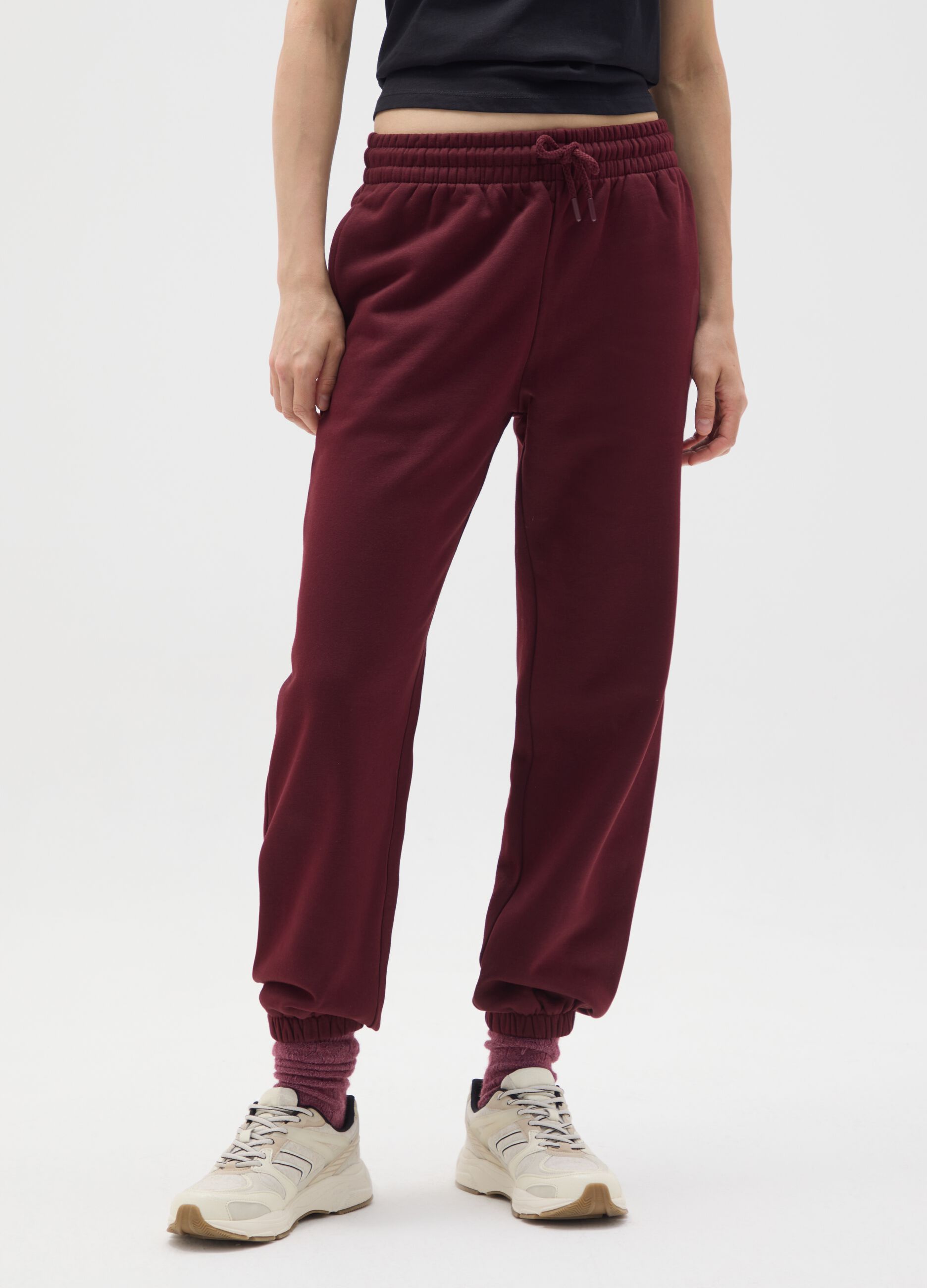 Red cotton blend trousers with regular fit