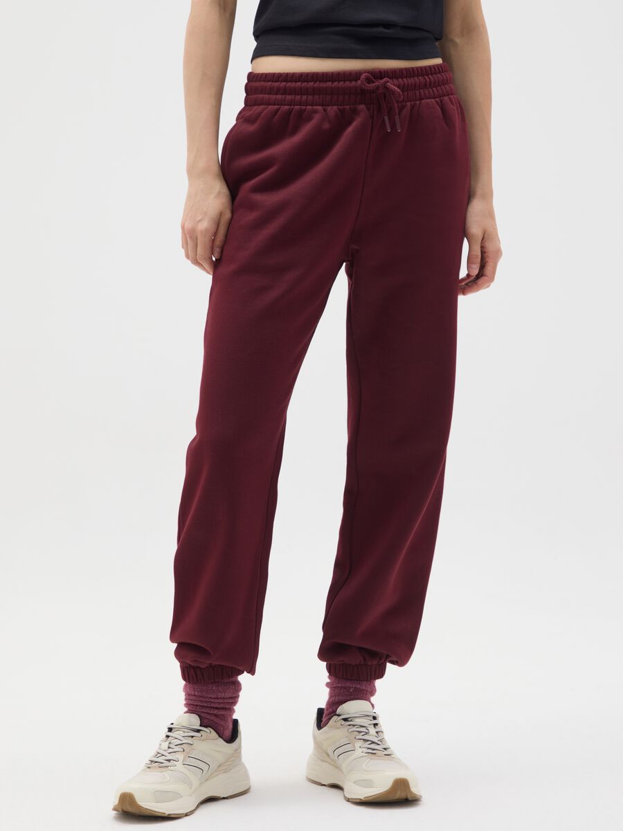 Red cotton blend trousers with regular fit_1