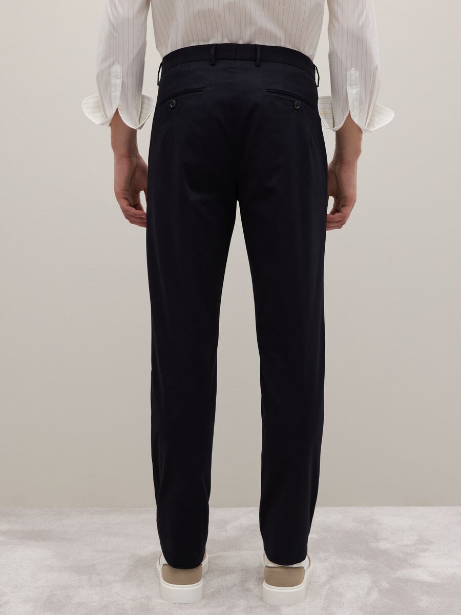 Regular Fit Blue Stretch Cotton Trousers_2