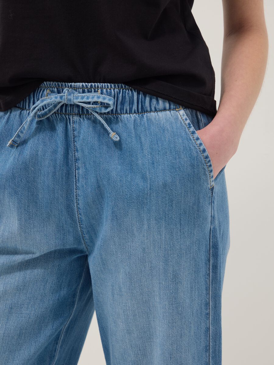 Blue pure cotton wide-leg denim jeans_3