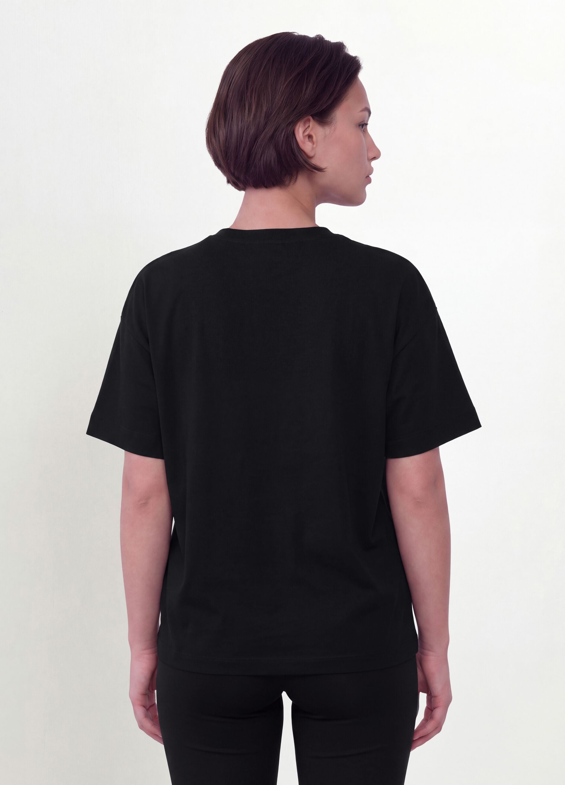 Black crew-neck T-shirt in stretch cotton-modal blend, regular fit