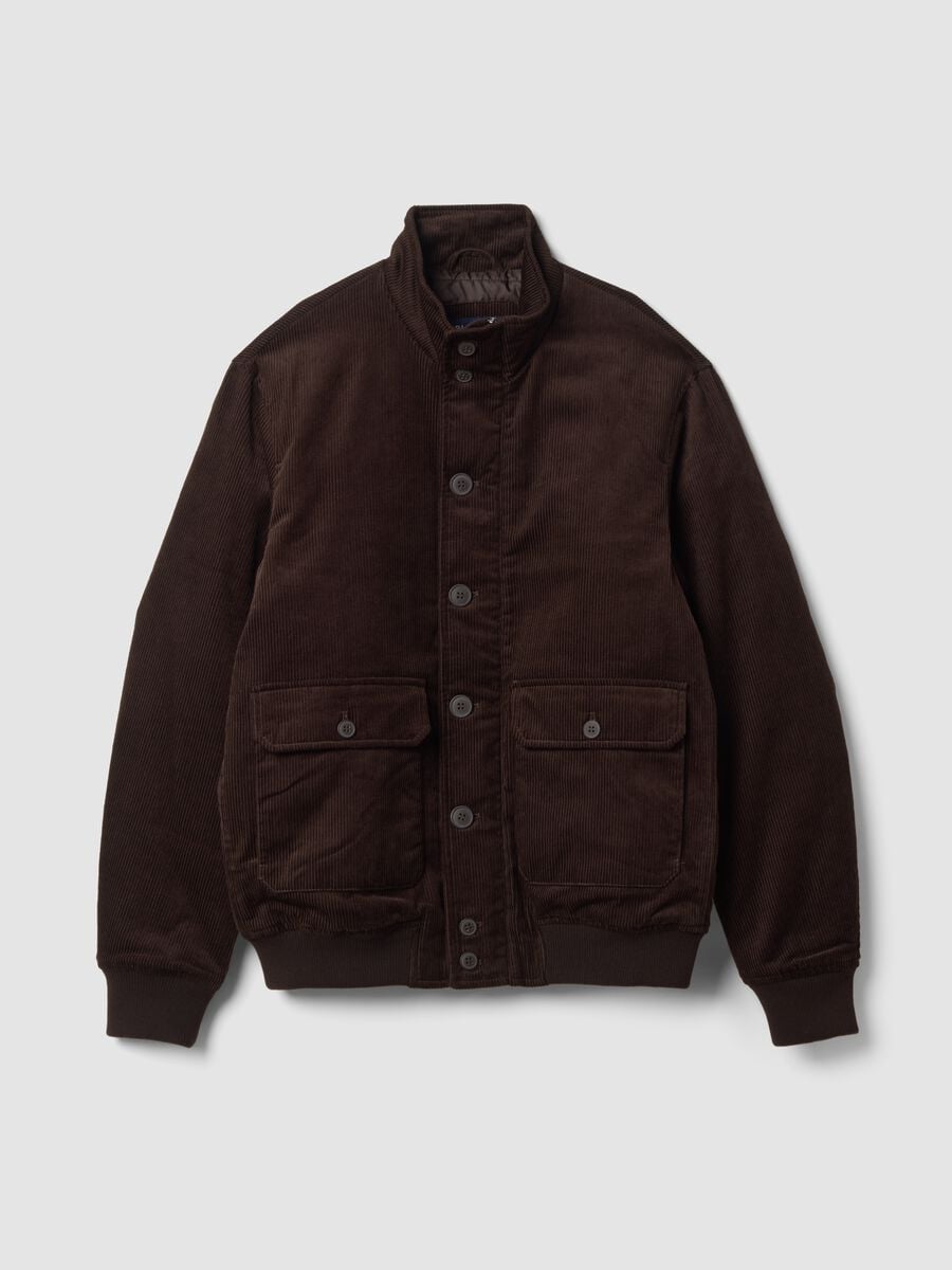 Bomber marrone in puro cotone imbottito regular fit a coste_0