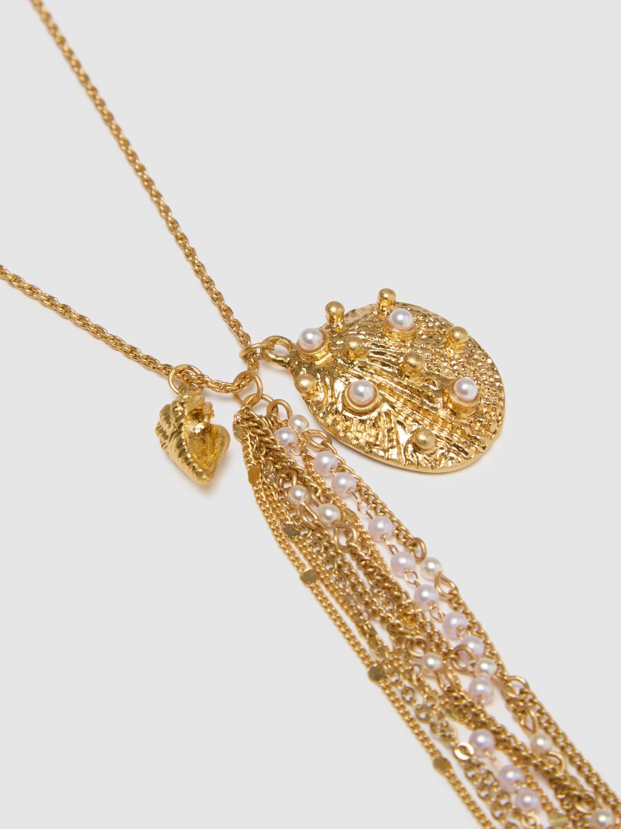 Collana lunga in acciaio color oro con pendenti_2