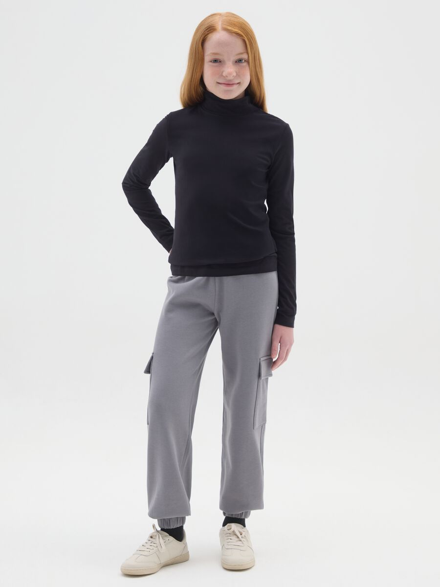Girls' grey jogger pants in pure cotton with relaxed fit_0