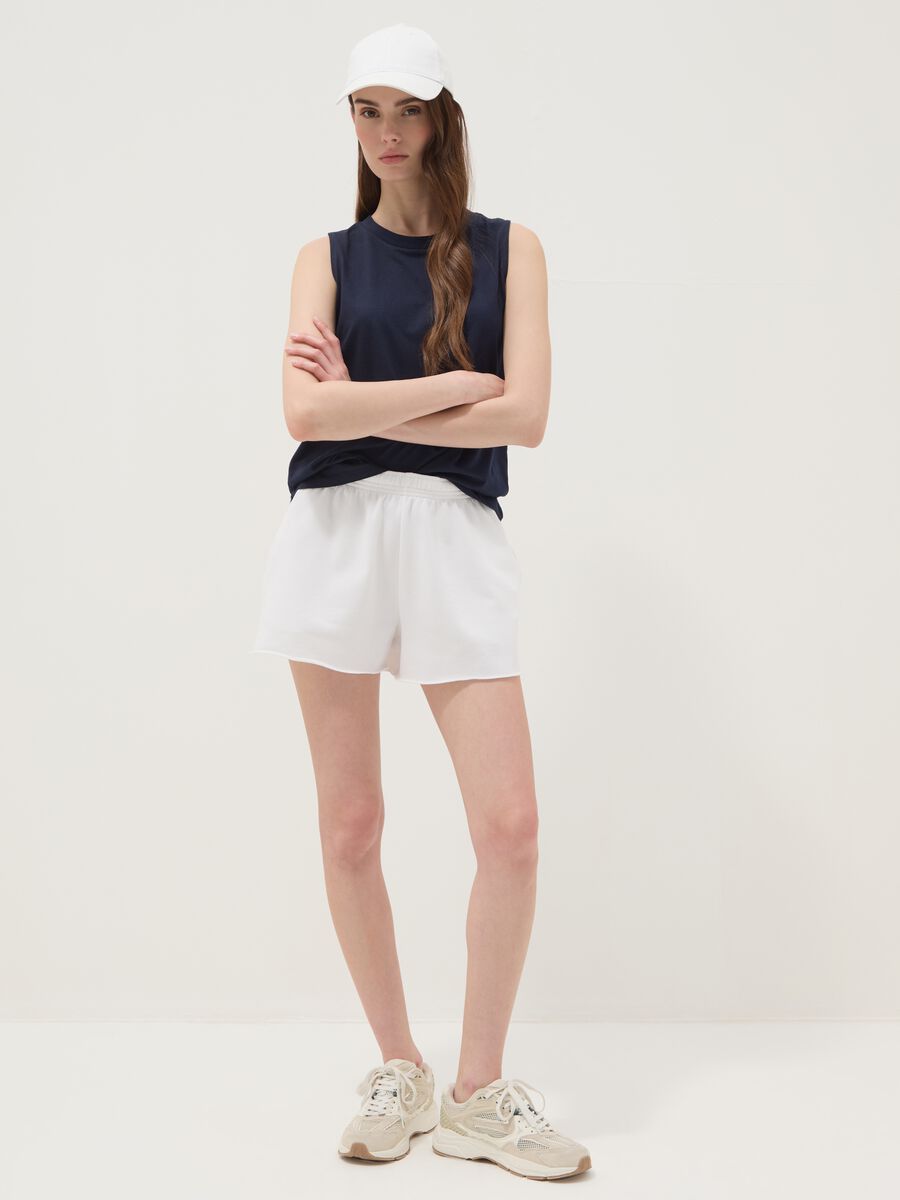 White cotton-blend Bermuda shorts with elasticated waistband_0
