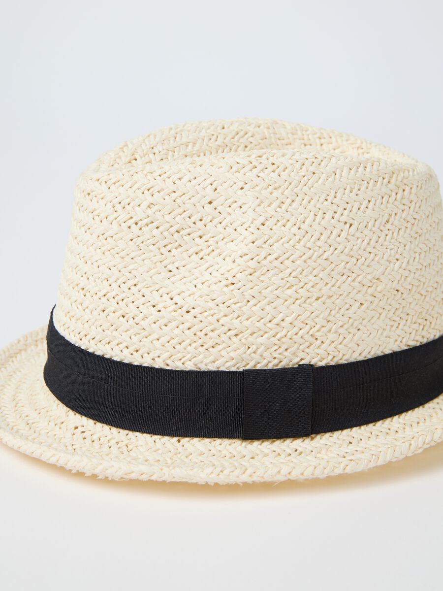 Raffia fedora hat with black band_1