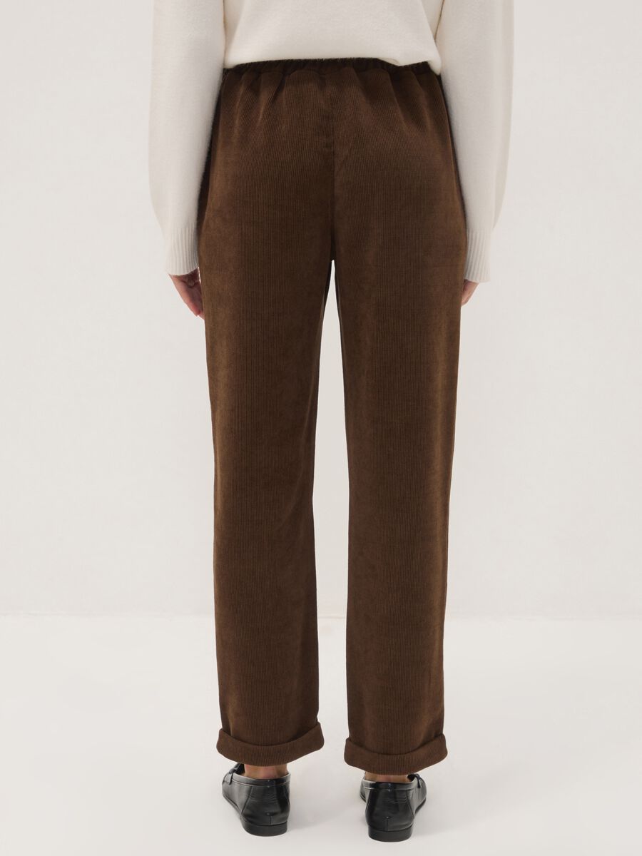 Dark brown ribbed stretch-fabric regular-fit trousers_3