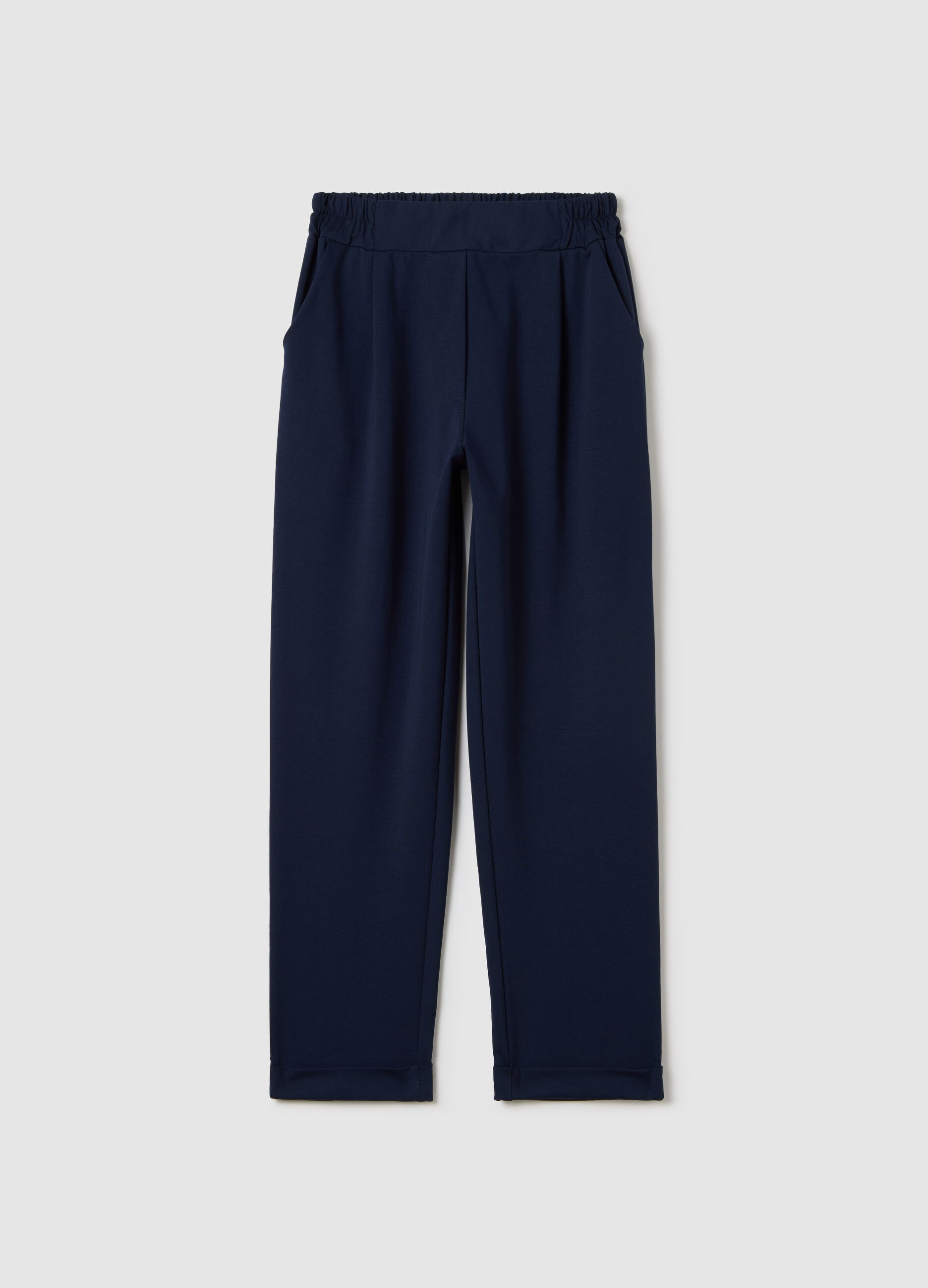 Blue cropped trousers with turn-ups