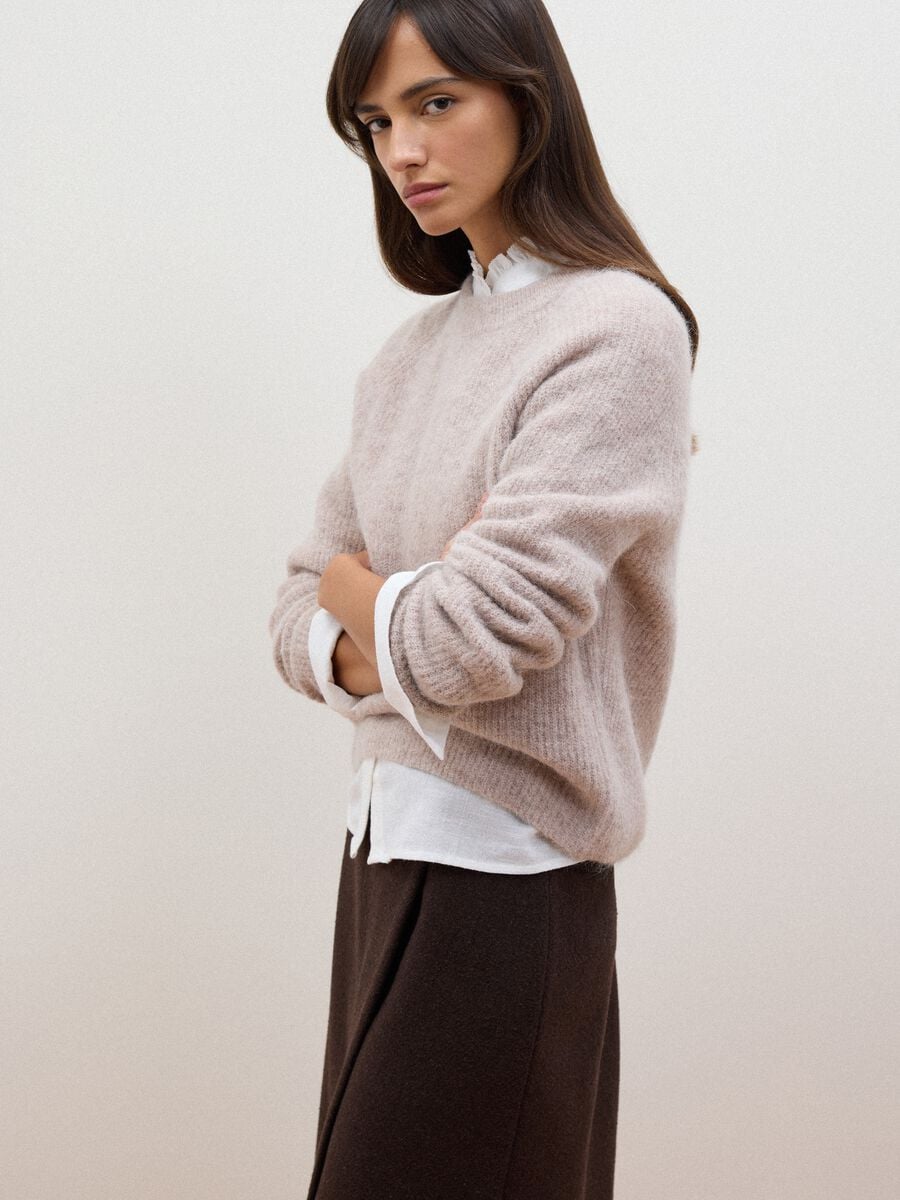Beige alpaca and wool blend crew-neck jumper_1