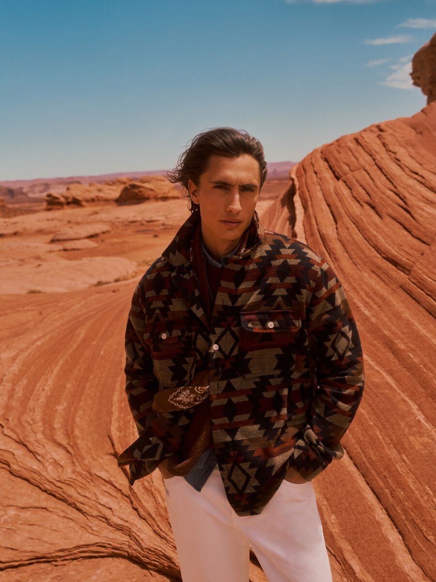 Multicolour geometric-print bowling-collar shacket, oversized fit_0