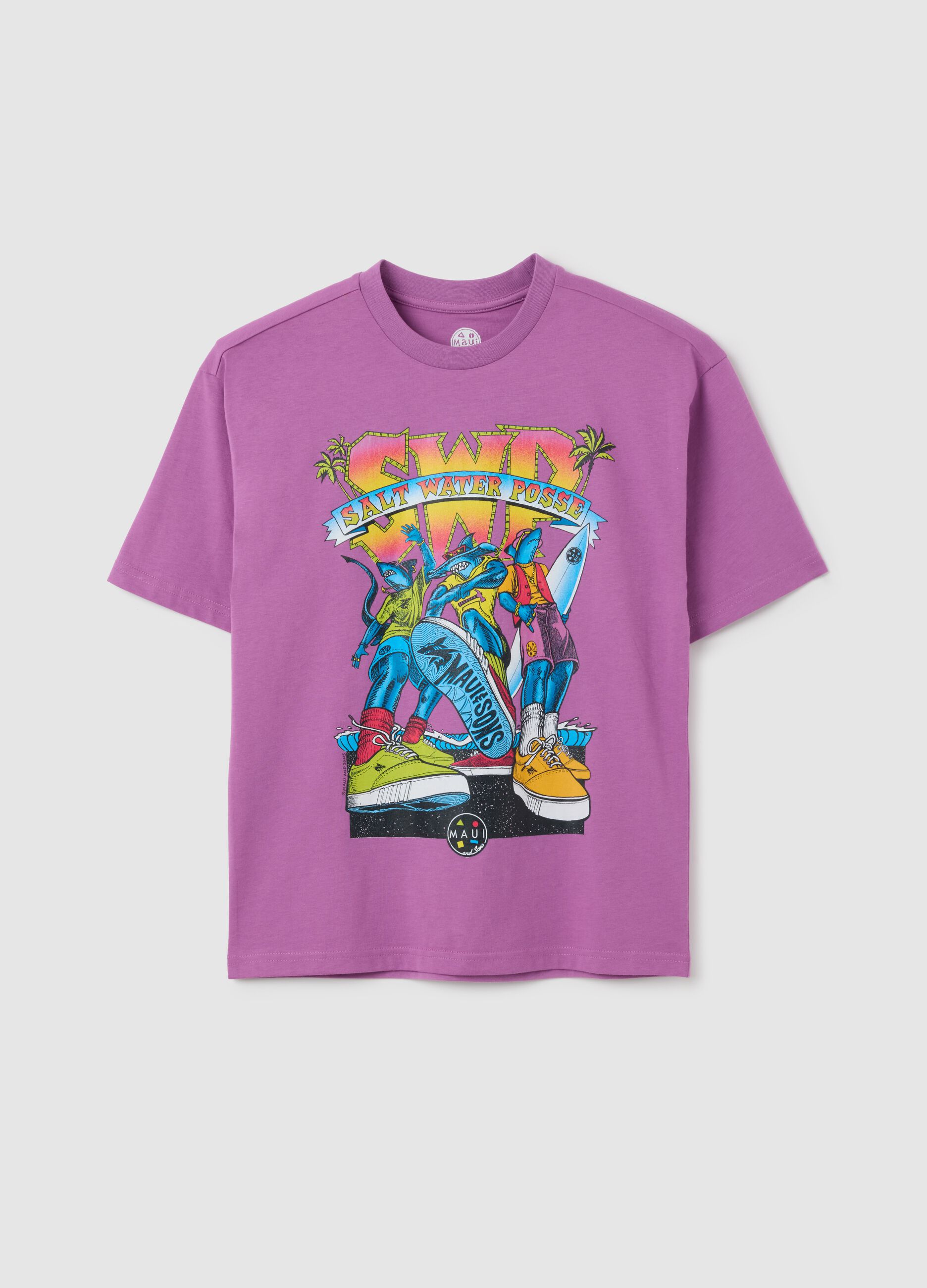 Boy's regular fit purple cotton T-shirt