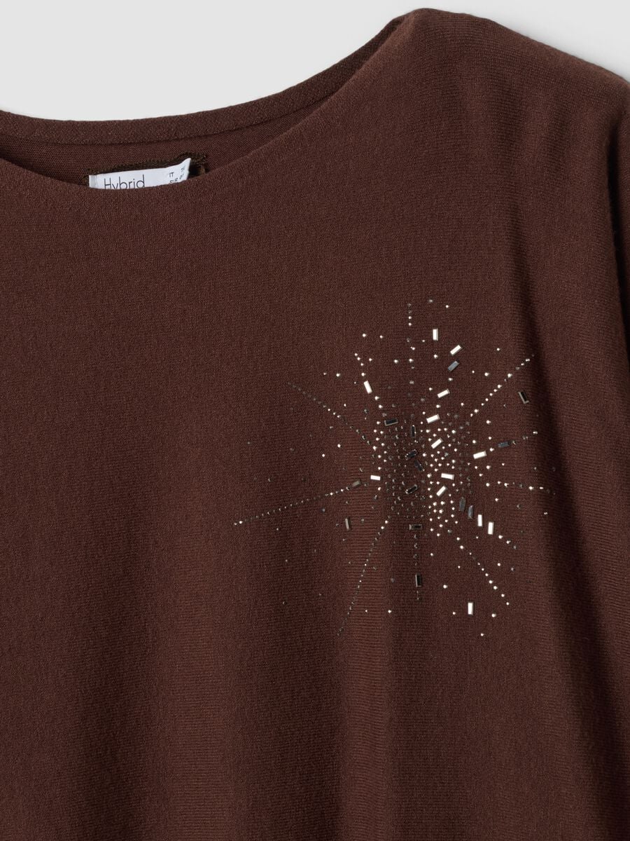Brown viscose-blend jumper with rhinestones, regular fit_1