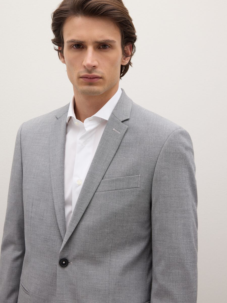 Grey Slim Fit Blazer with Buttons_2