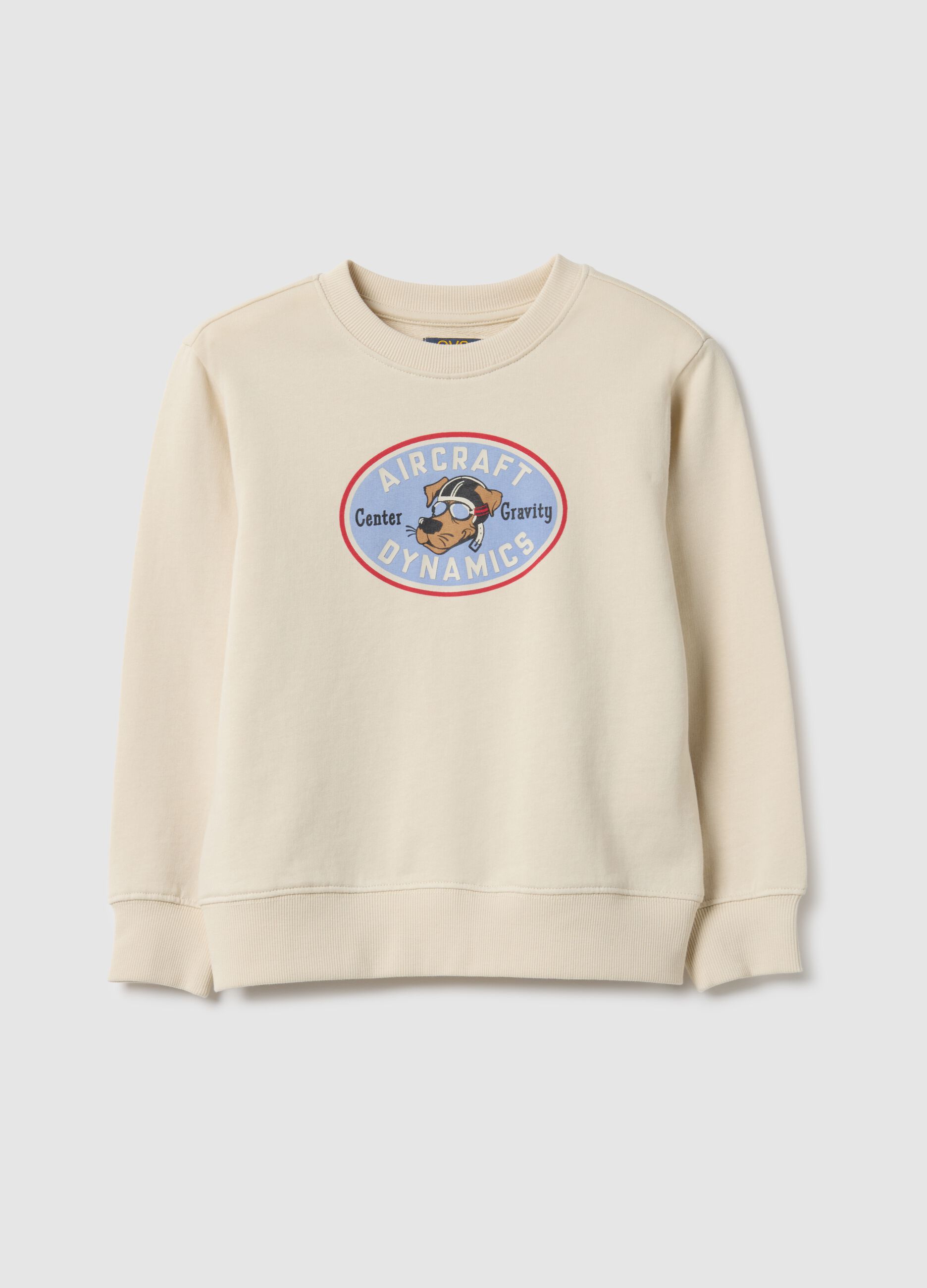 Beige Crew Neck Sweatshirt for Kids in Pure Cotton Regular Fit