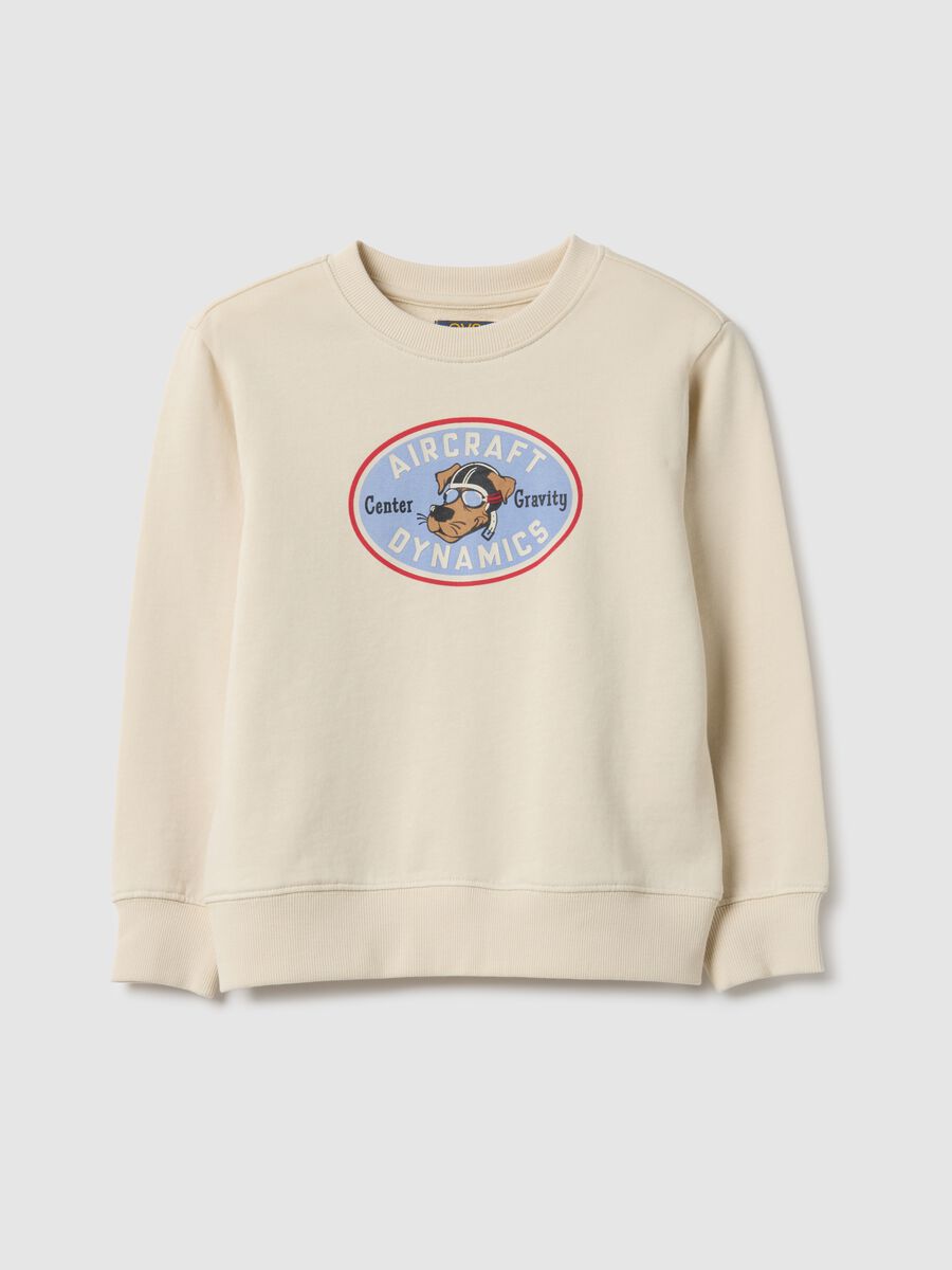 Beige Crew Neck Sweatshirt for Kids in Pure Cotton Regular Fit_0