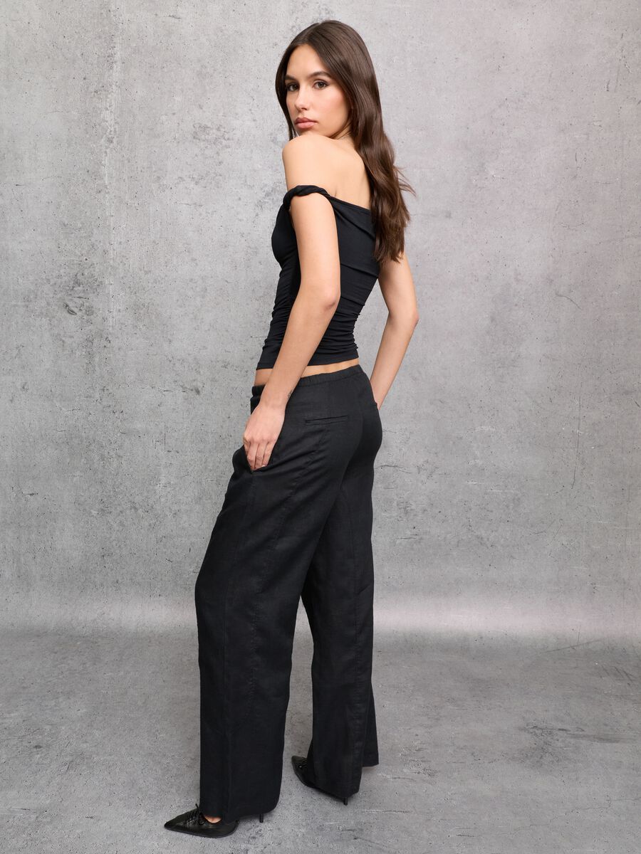 100% Linen Wide-Leg Trousers Black_5