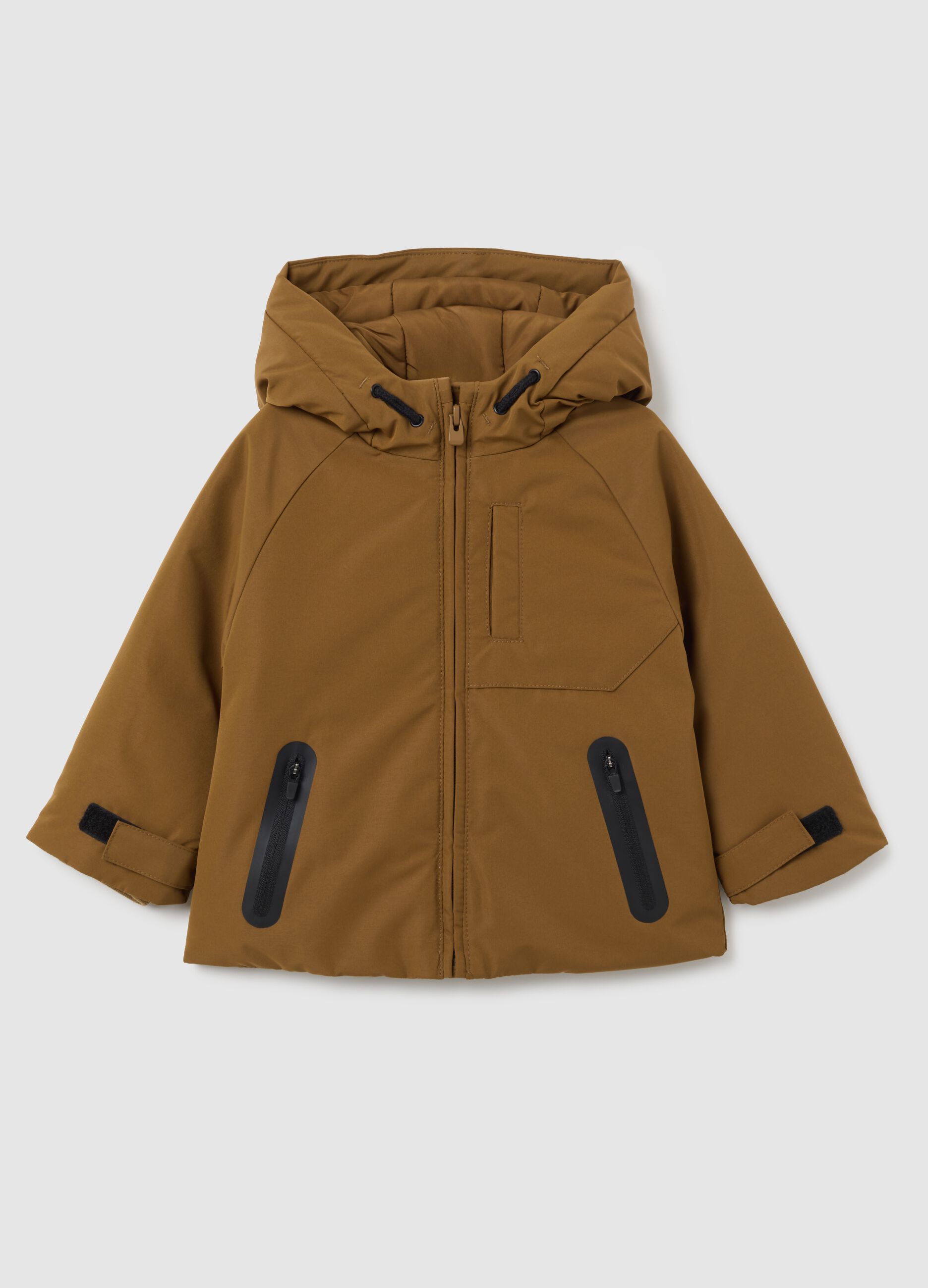 Brown regular fit children's jacket with hood