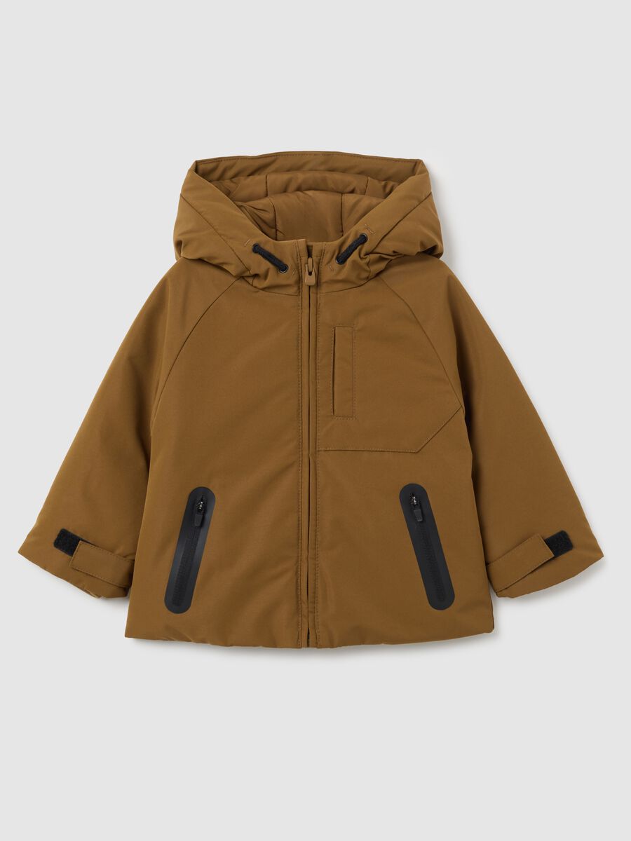 Brown regular fit children's jacket with hood_0