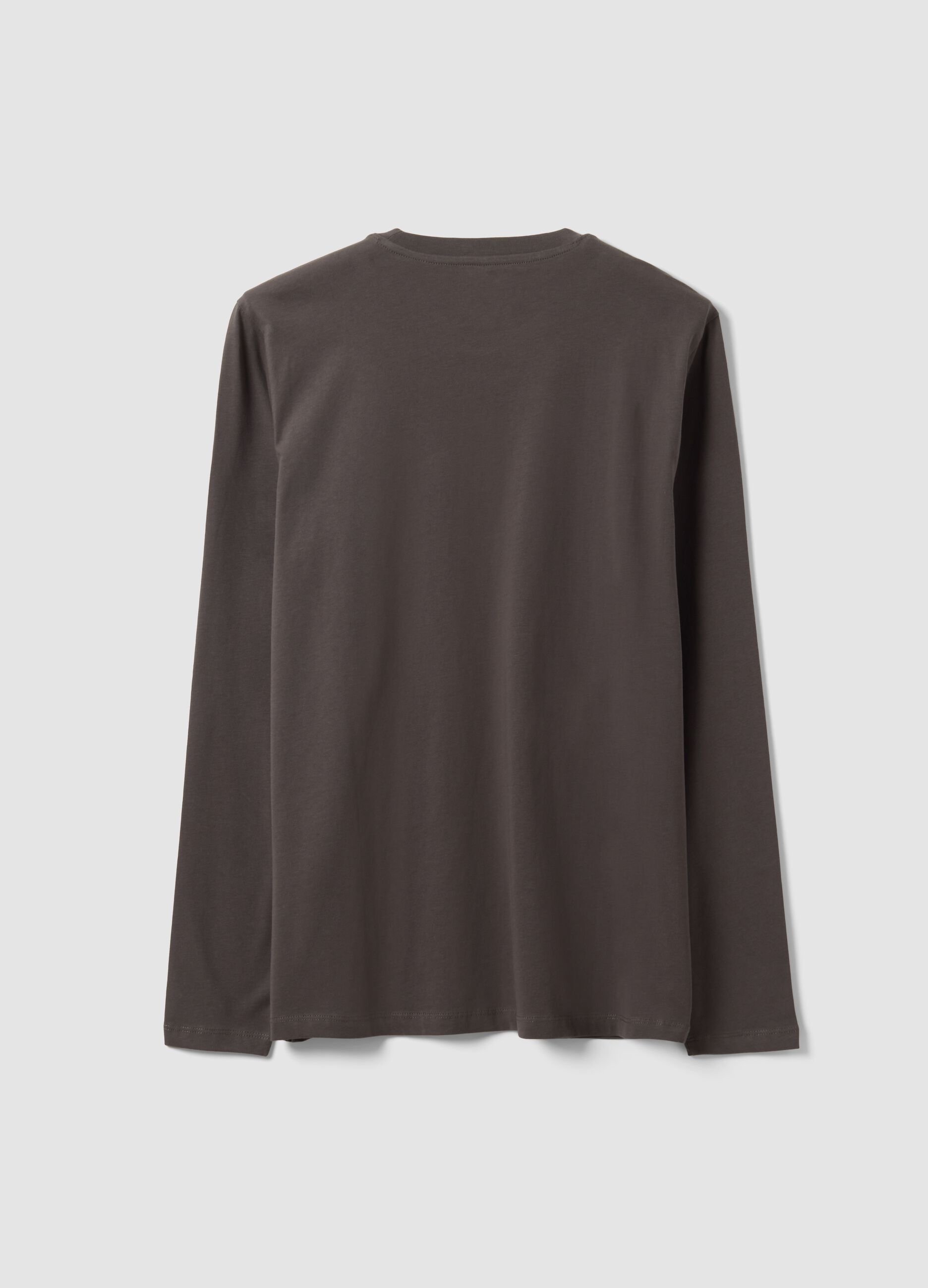 Grey long-sleeve crew-neck T-shirt in 100% organic cotton