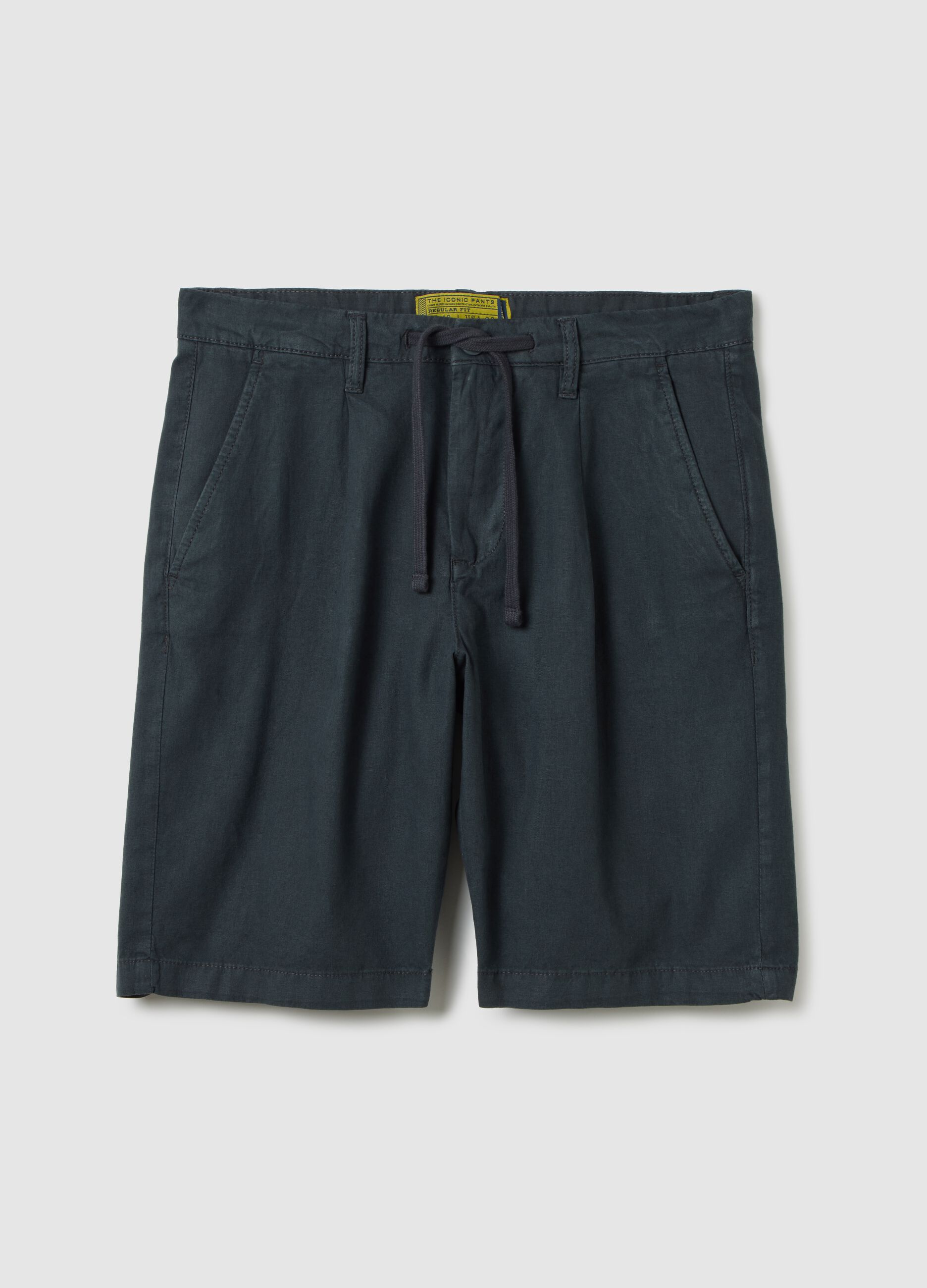 Men's blue regular fit linen blend shorts