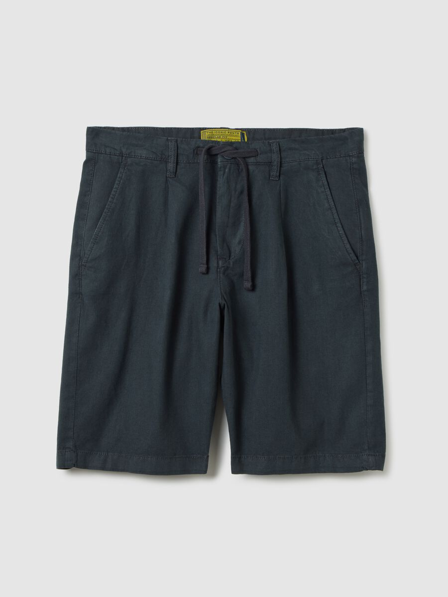 Men's blue regular fit linen blend shorts_4