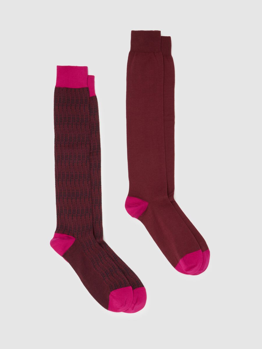 Twin pack of long burgundy cotton stretch socks_0