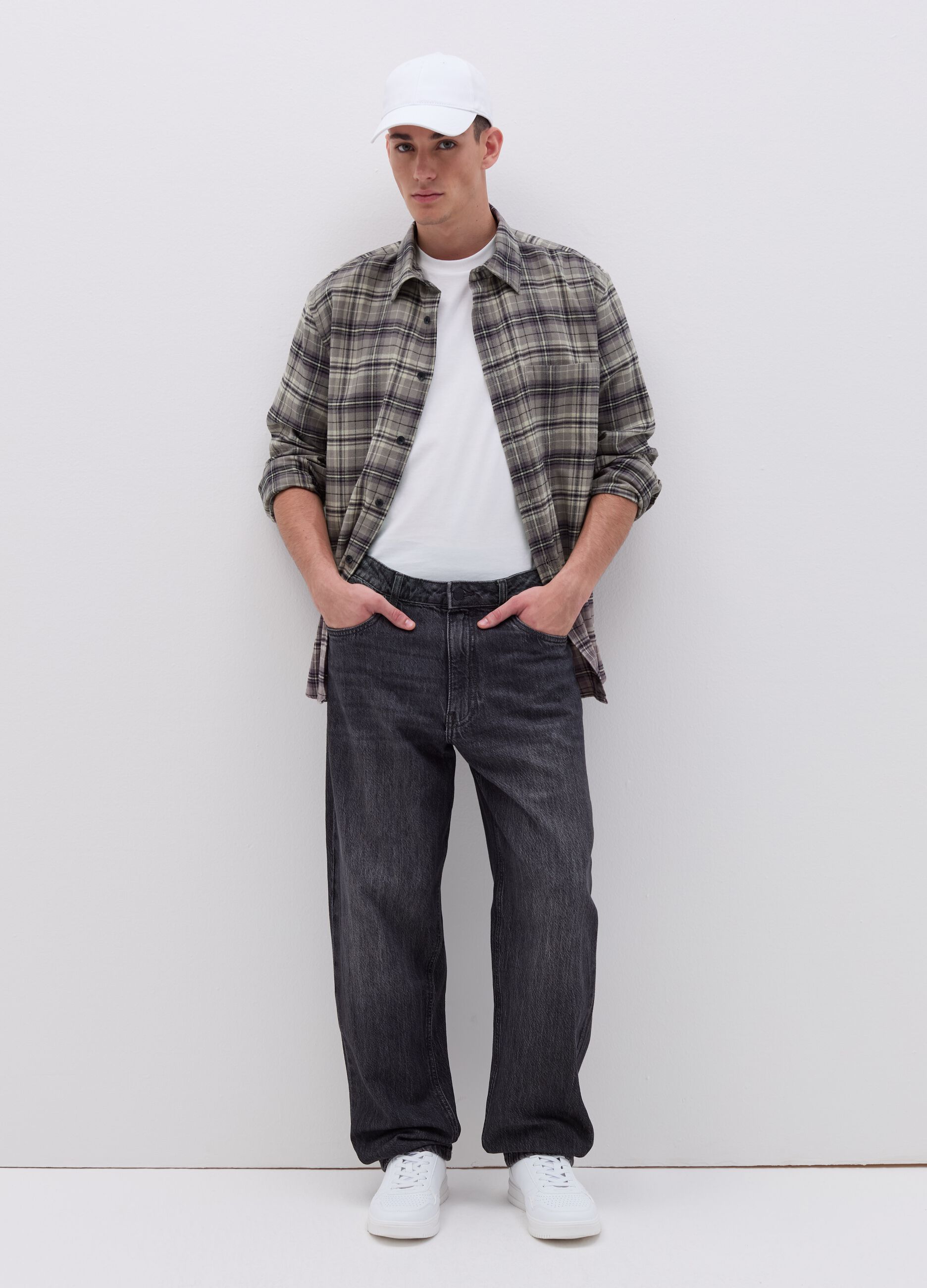 Camicia in flanella check con tasca Nero Grigio B. ANGEL da Uomo OVS