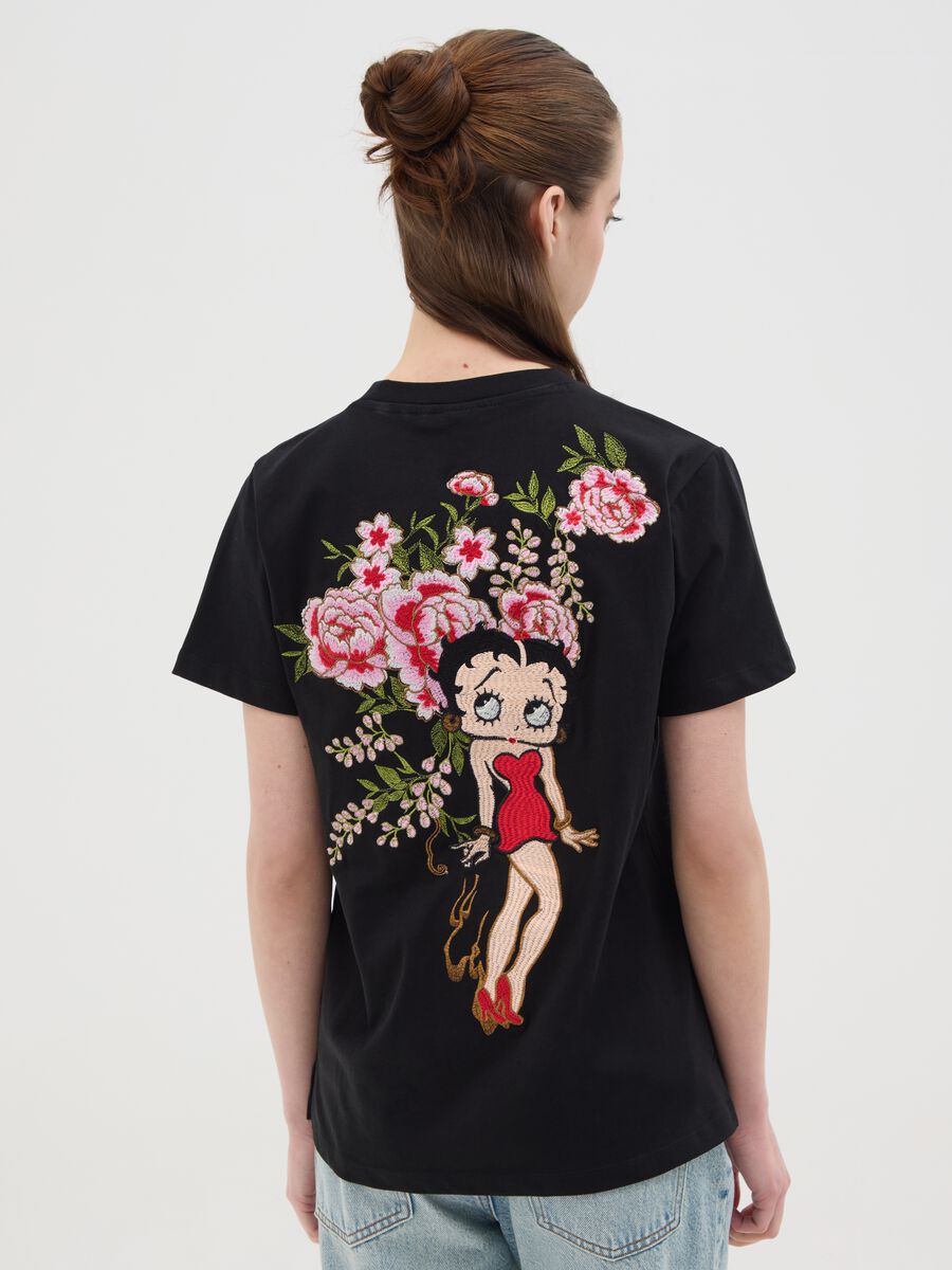Black Short Sleeve T-Shirt with Betty Boop Embroidery_3