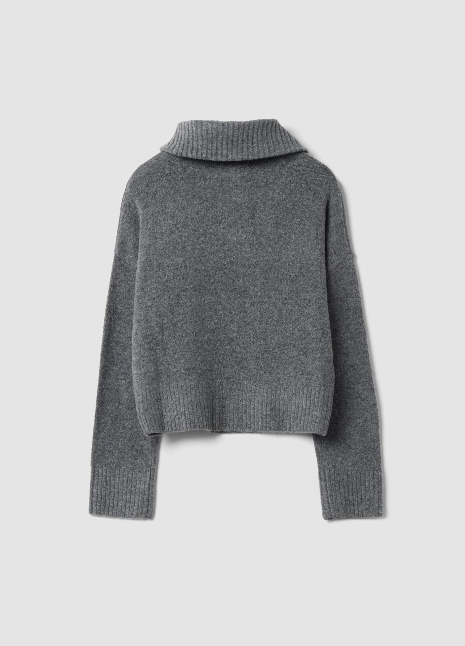 Grey half-zip stretch wool jumper