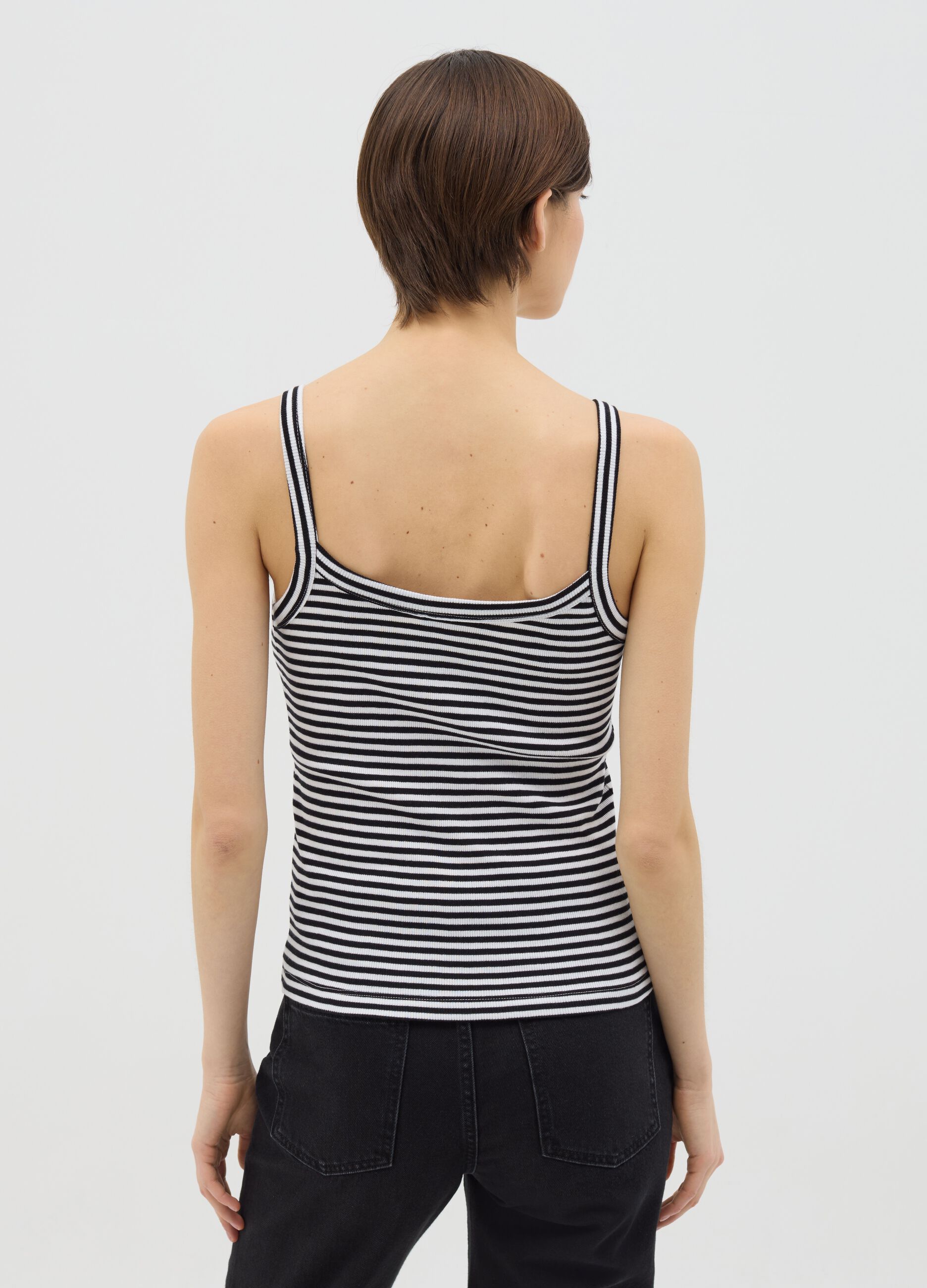 Black and white striped cotton top